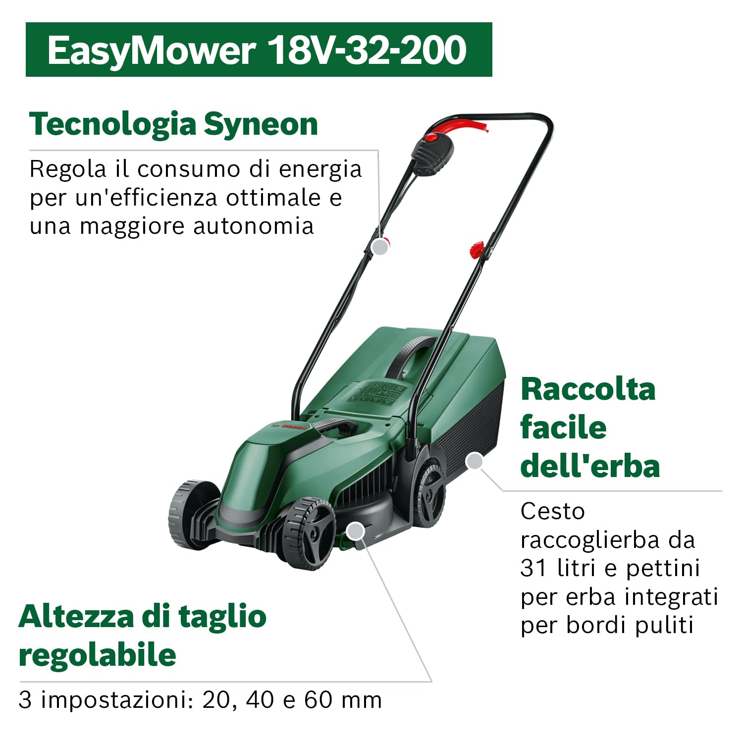 Bosch EasyMower 18V-32-200 Tagliaerba a Batteria 4,0 Ah 32 cm
