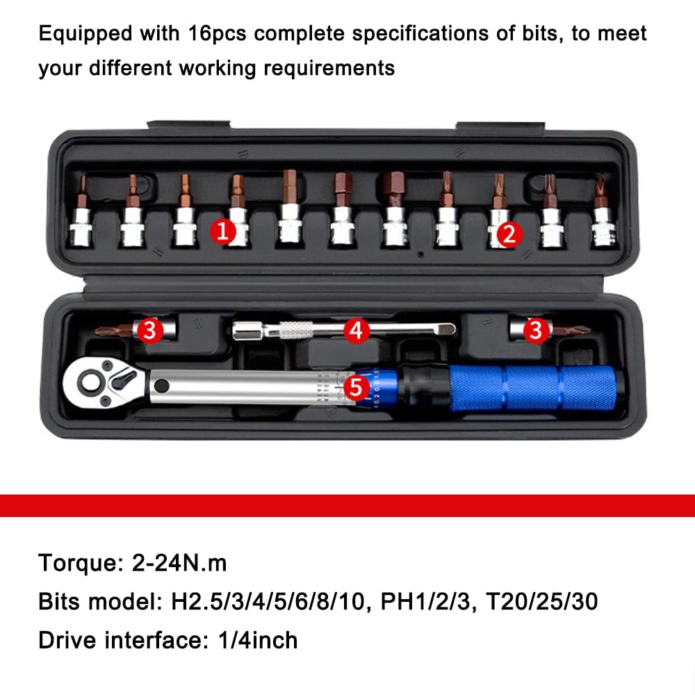 Weytoll Chiave Dinamometrica 1/4" 2-24 Nm Set 16 Pezzi