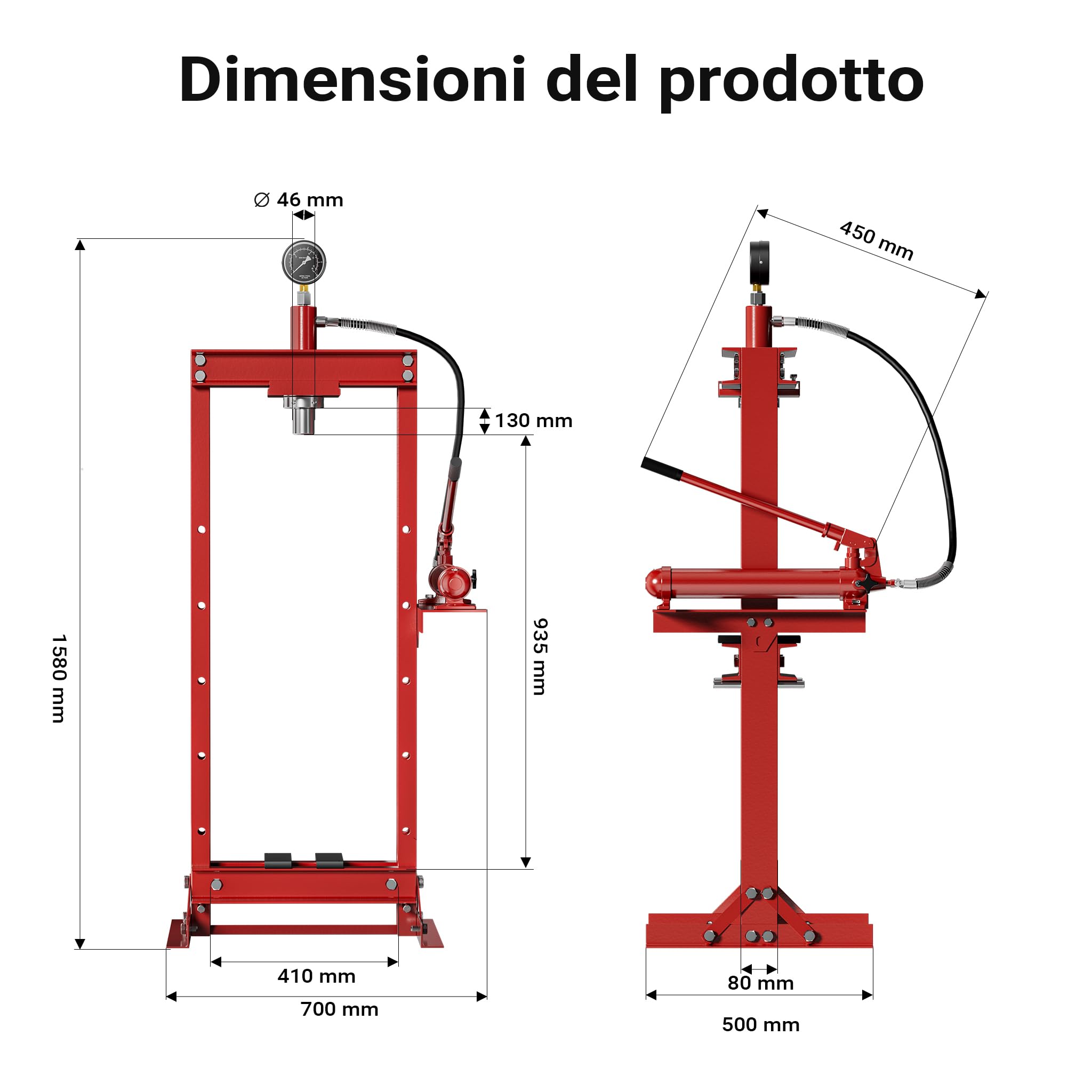 Wiltec pressa idraulica officina 12t con manometro