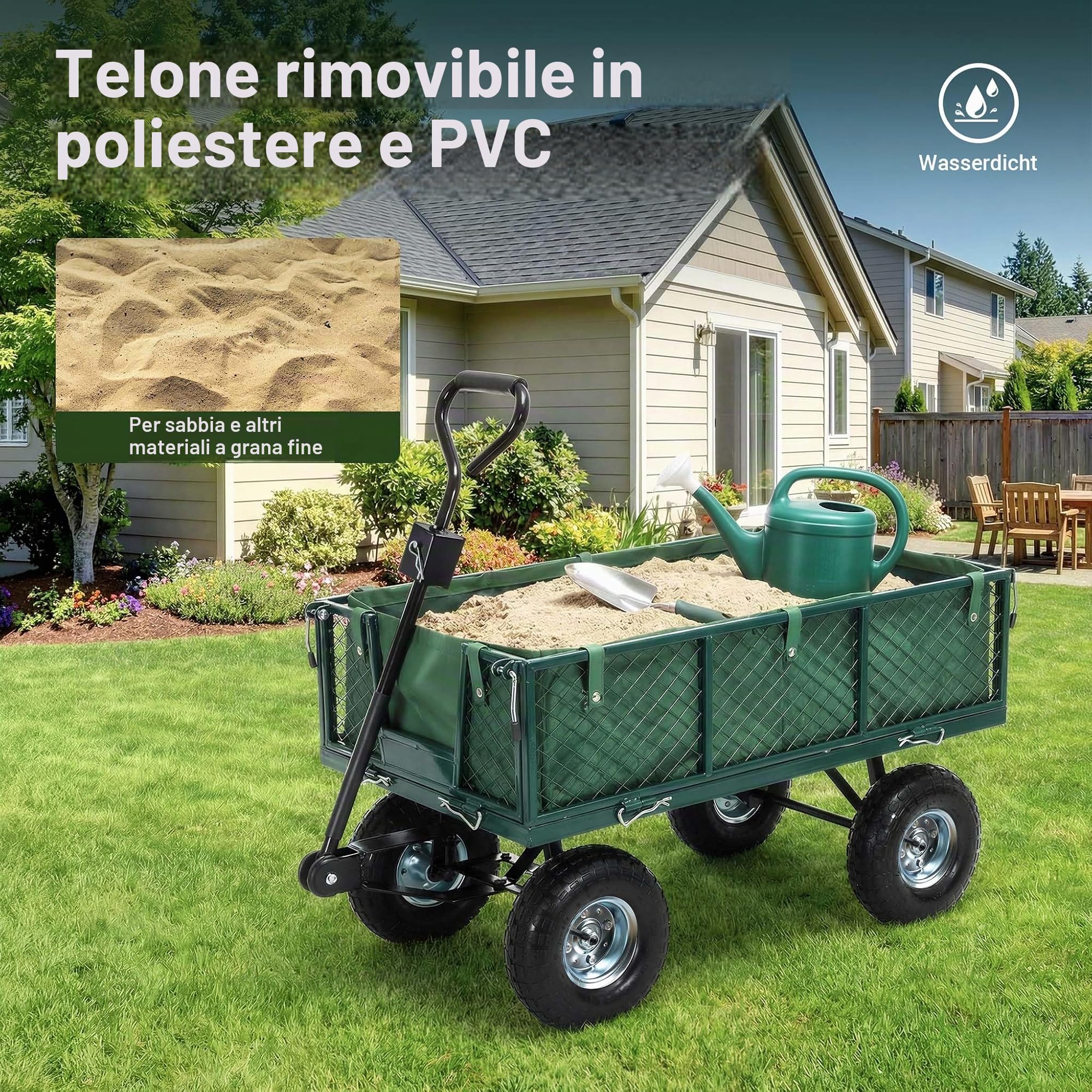 Wiltec Carrello trasporto da giardino 300 kg con telone