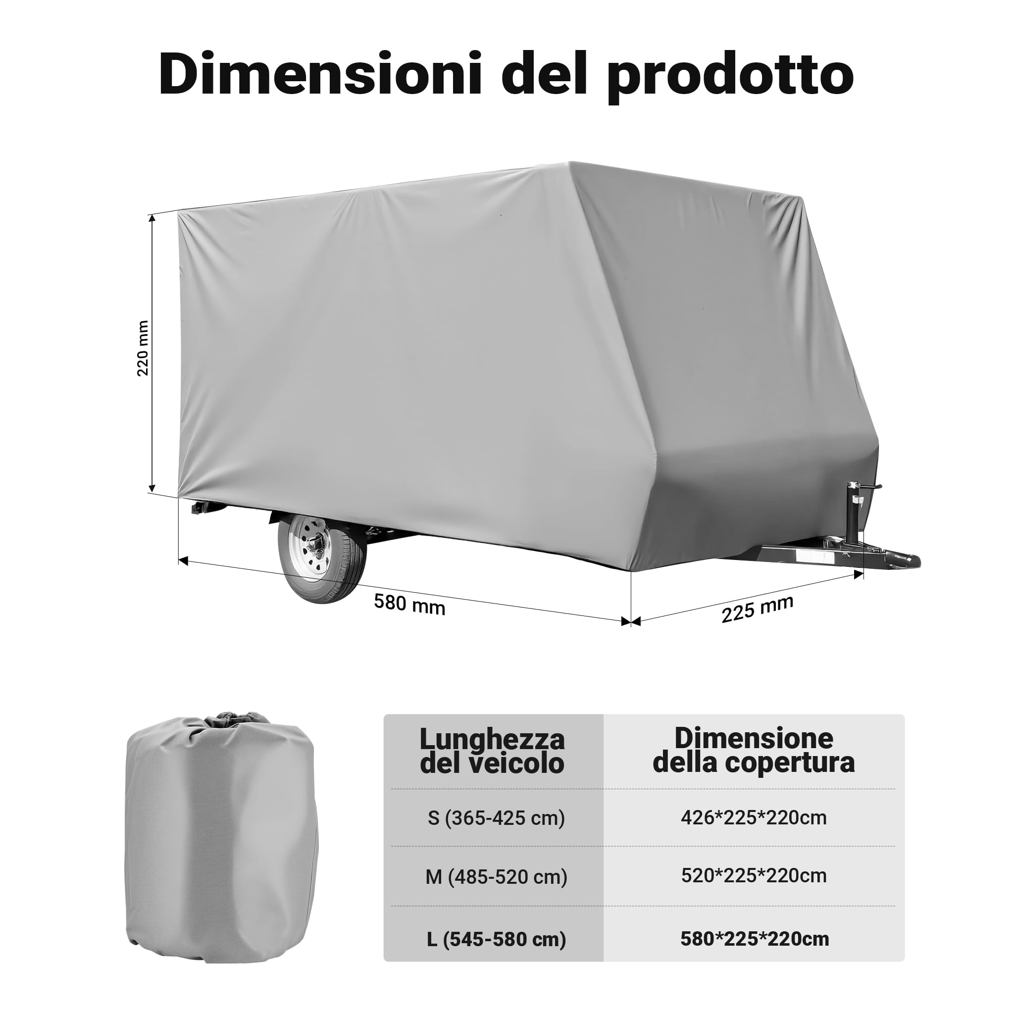 Wiltec Telo Copri Caravan 580x225x220cm da Esterno