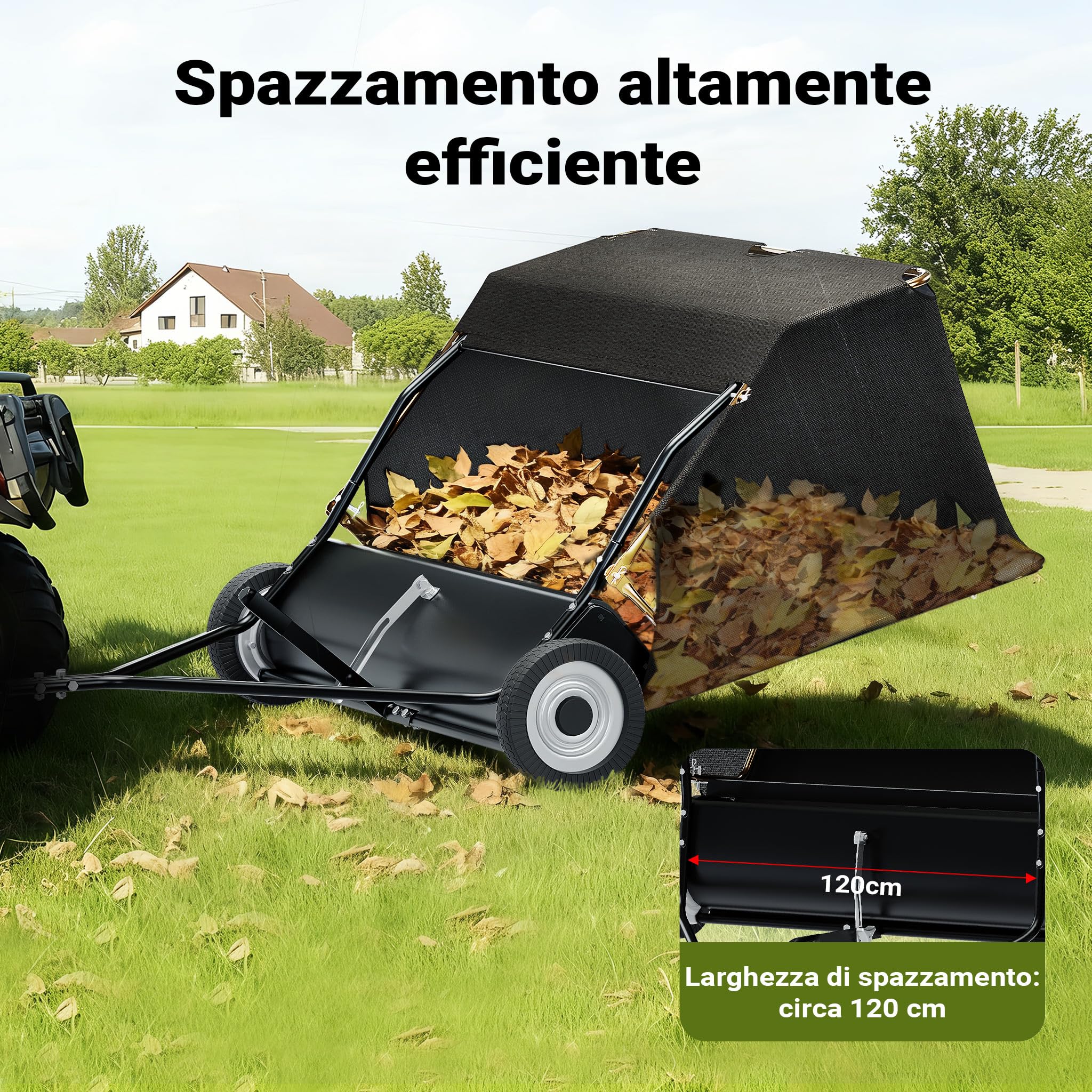 Wiltec Spazzatrice Prato Traino 120 cm Rete 415 L