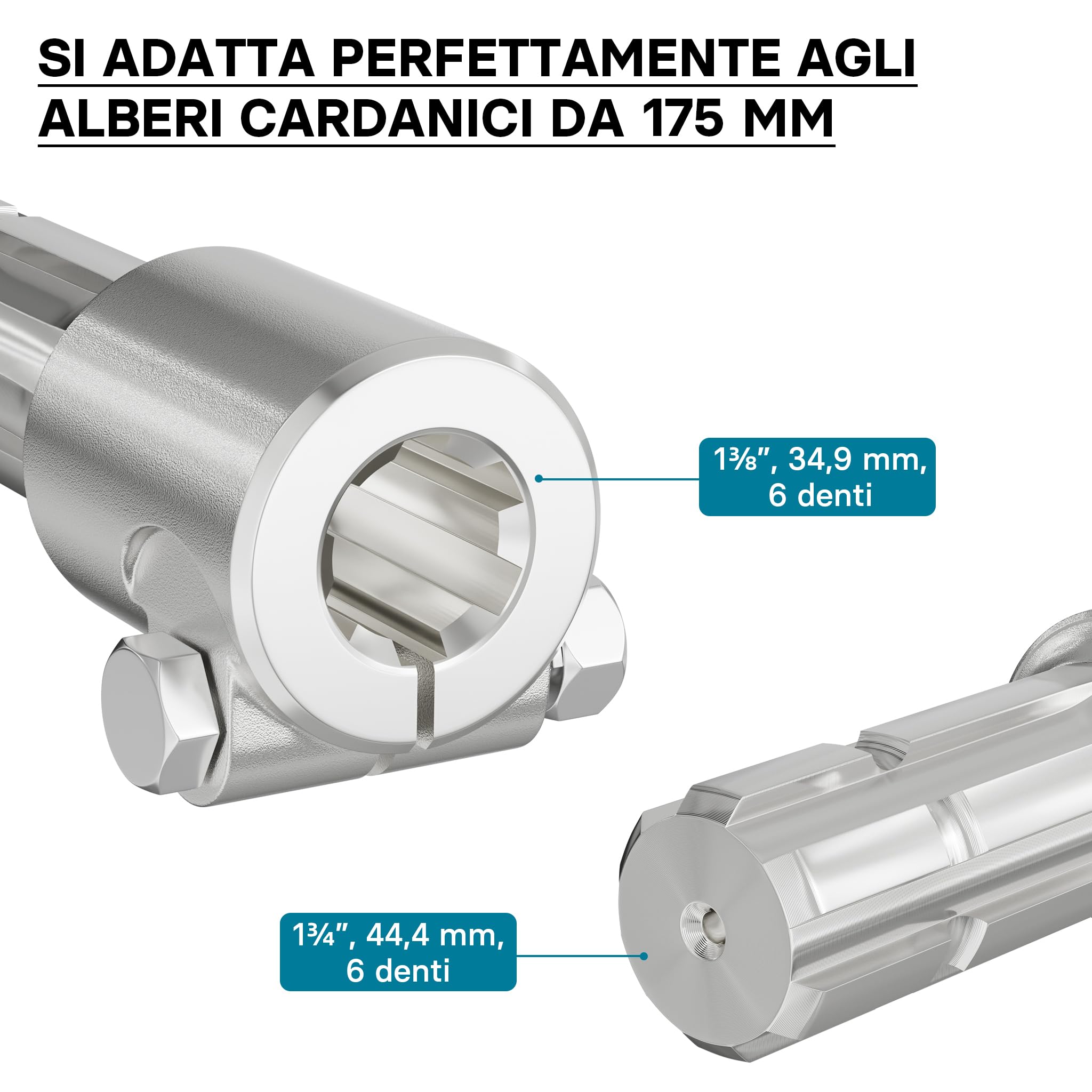 Wiltec Boccola Albero Cardanico 175 mm 6 Denti 1 3/8-1 3/4