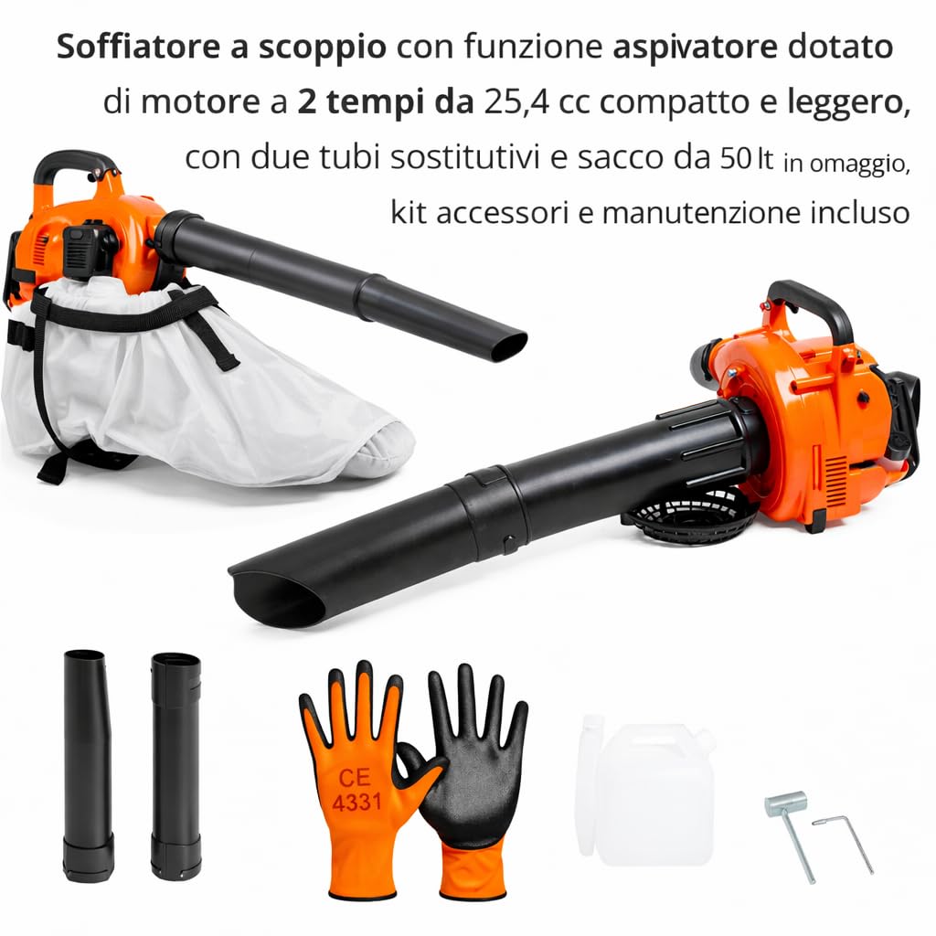 De Rosa Shop Soffiatore Scoppio 2T 25,4cc Aspiratore Sacco 50L