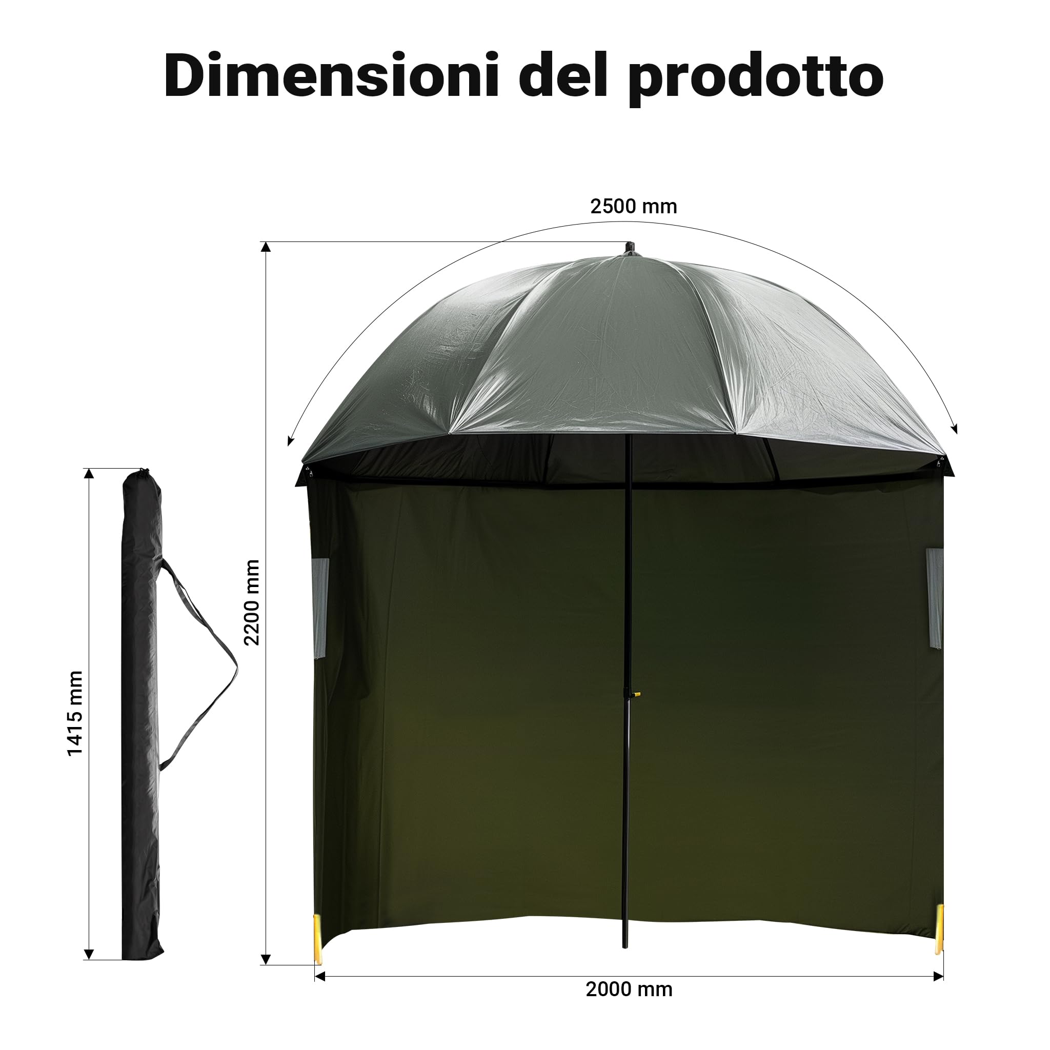 Wiltec Ombrellone da Pesca 250 cm con Tenda e Finestre