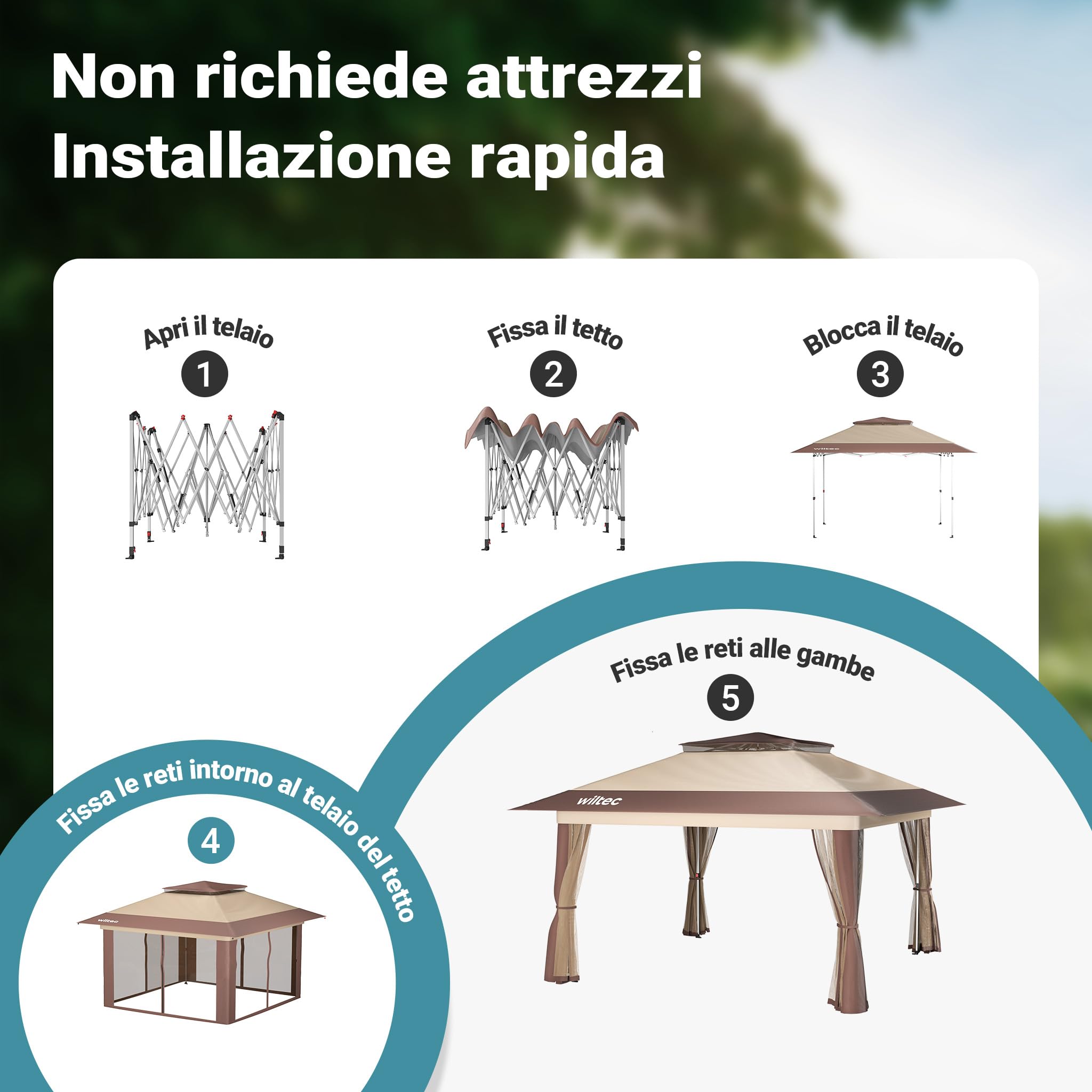 Wiltec gazebo pieghevole beige 4x4 m con zanzariera UV50+