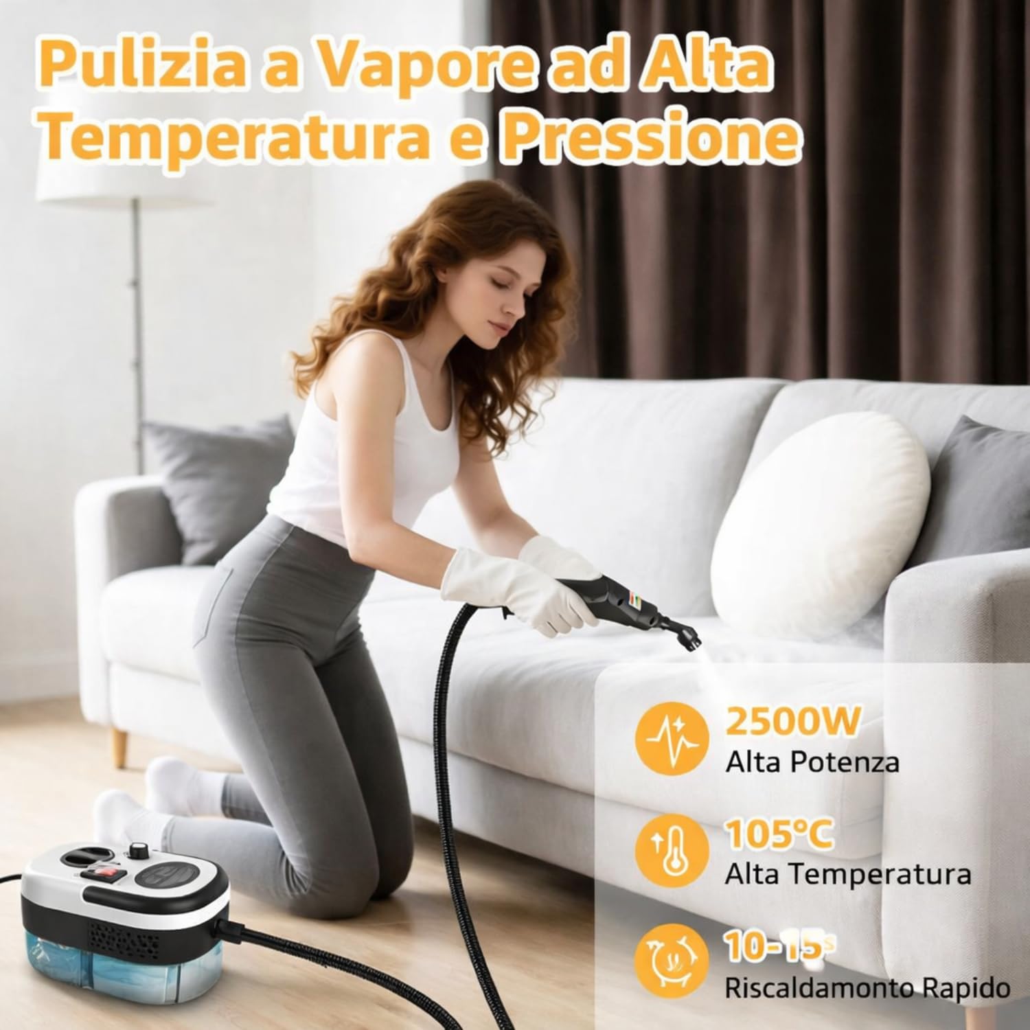 DE ROSA SHOP Pulitore a Vapore 2500W 1200ml 6 Velocità