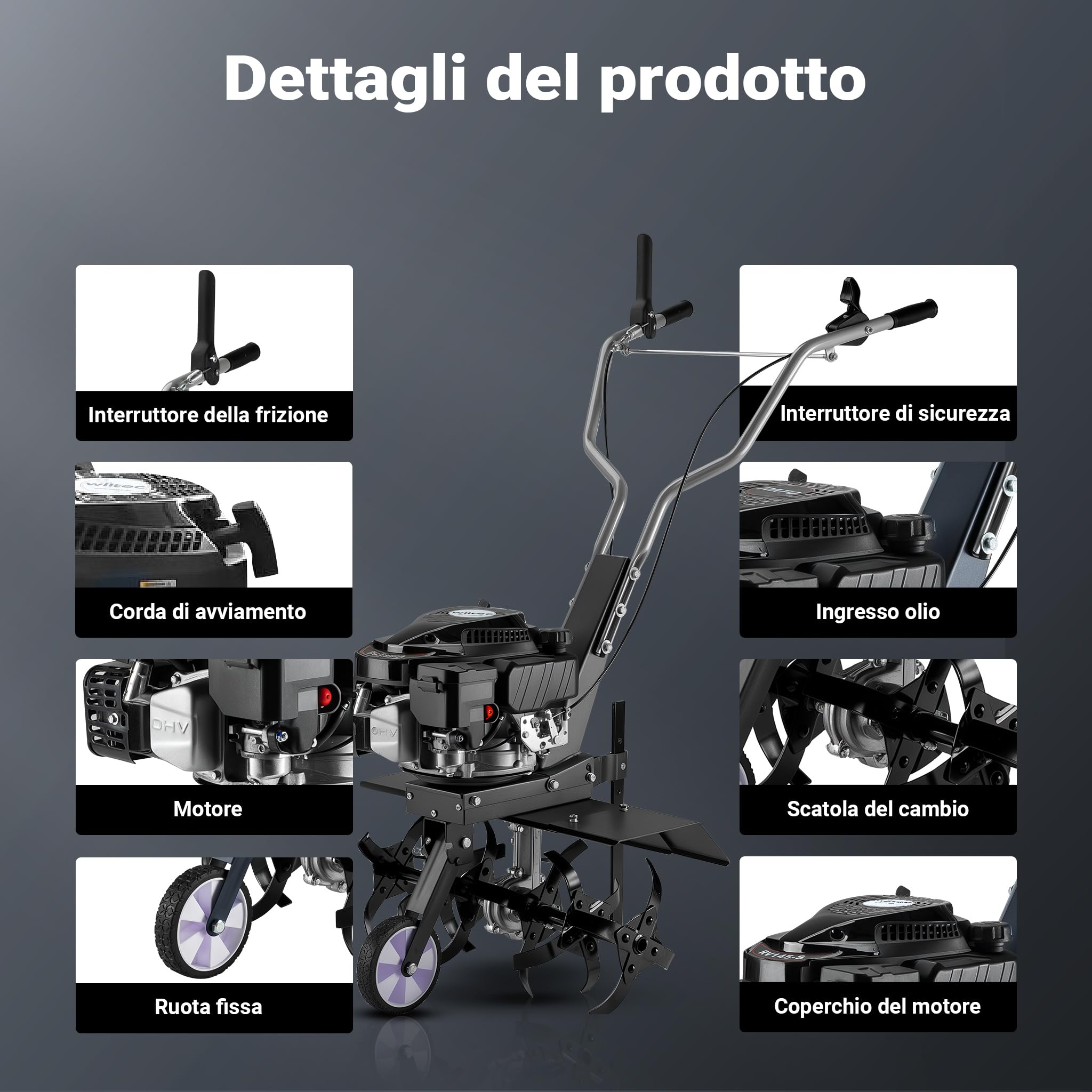 Wiltec motozappa a scoppio 60 cm 2,5 kW 144cc 6 lame