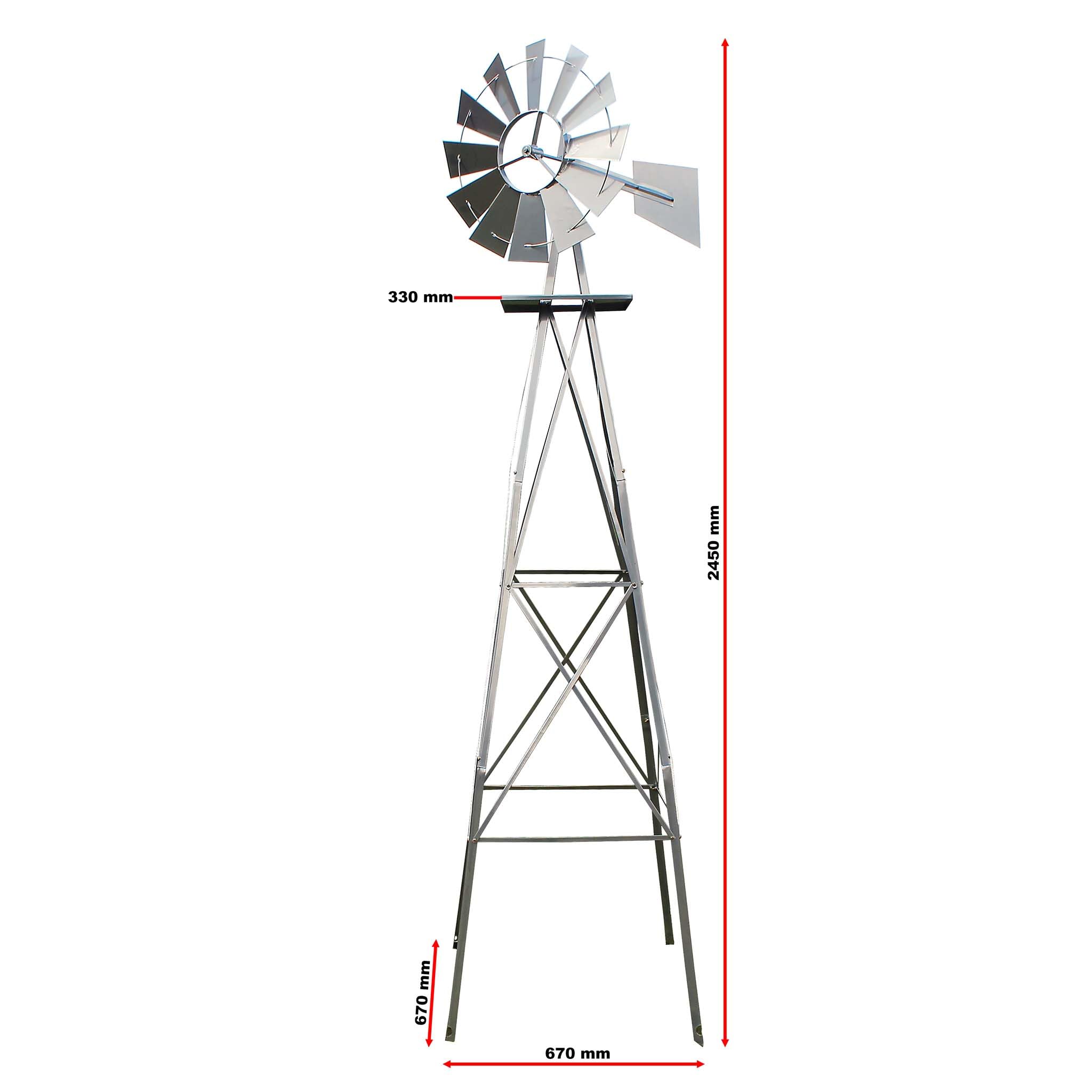 Wiltec Mulino a vento da giardino 245 cm argento metallo