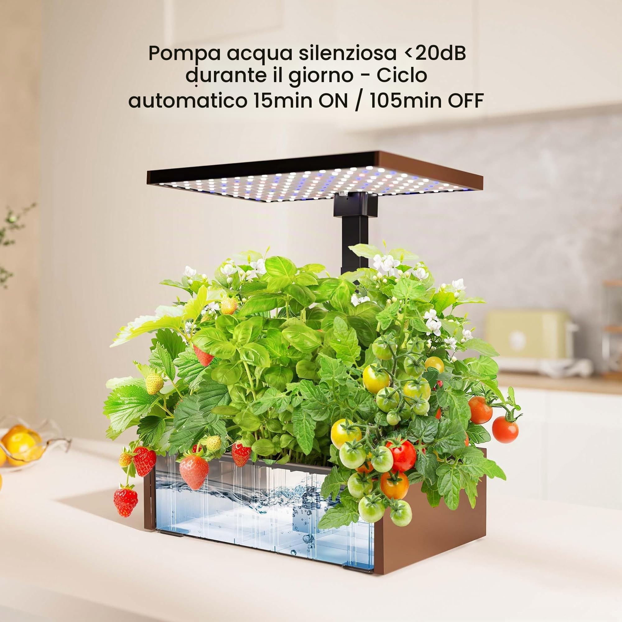 Wiltec Serra Idroponica LED 20 Piante 9,8 L Marrone