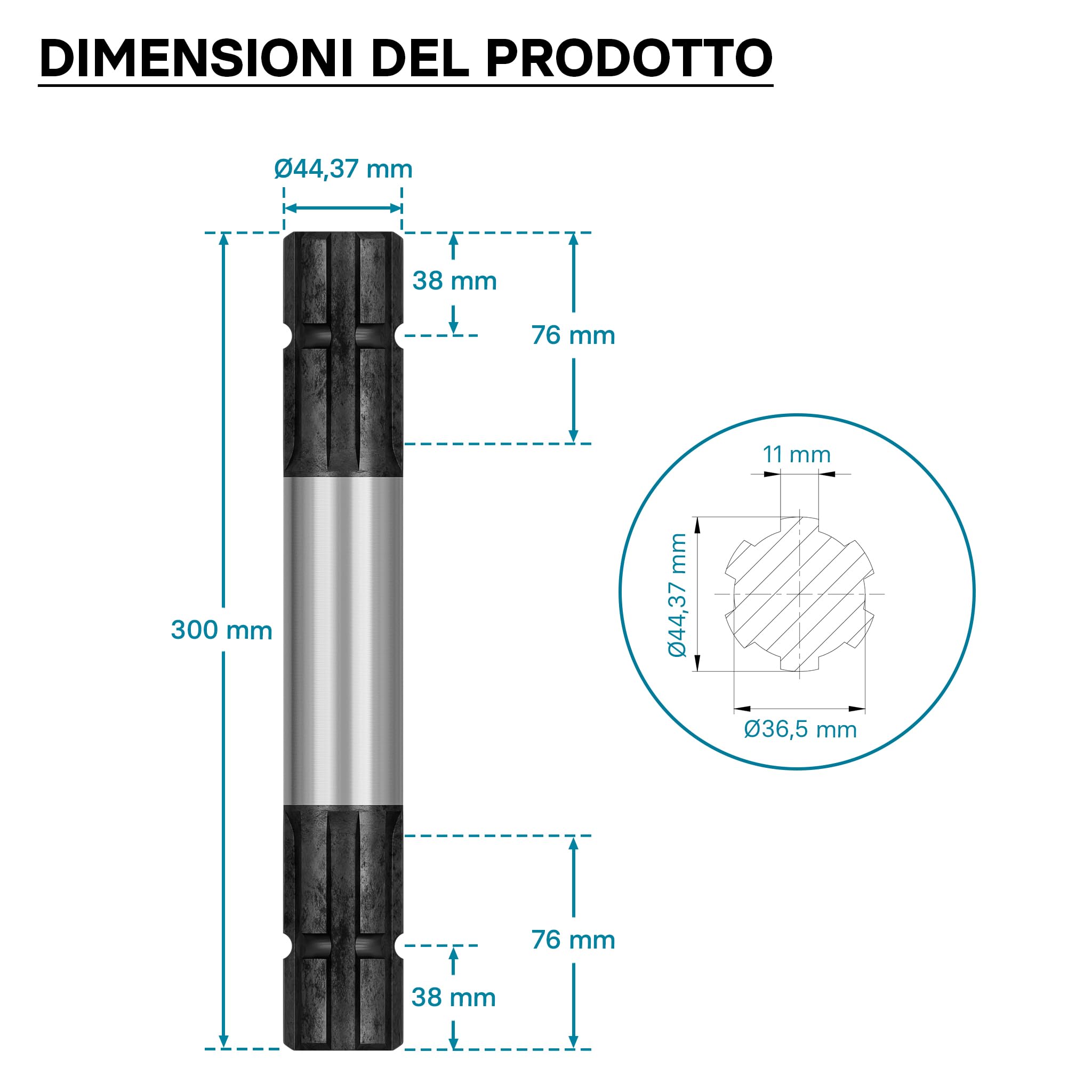 Wiltec C2 Albero Scanalato 300 mm 1 3/4" 6 Denti per Cardano