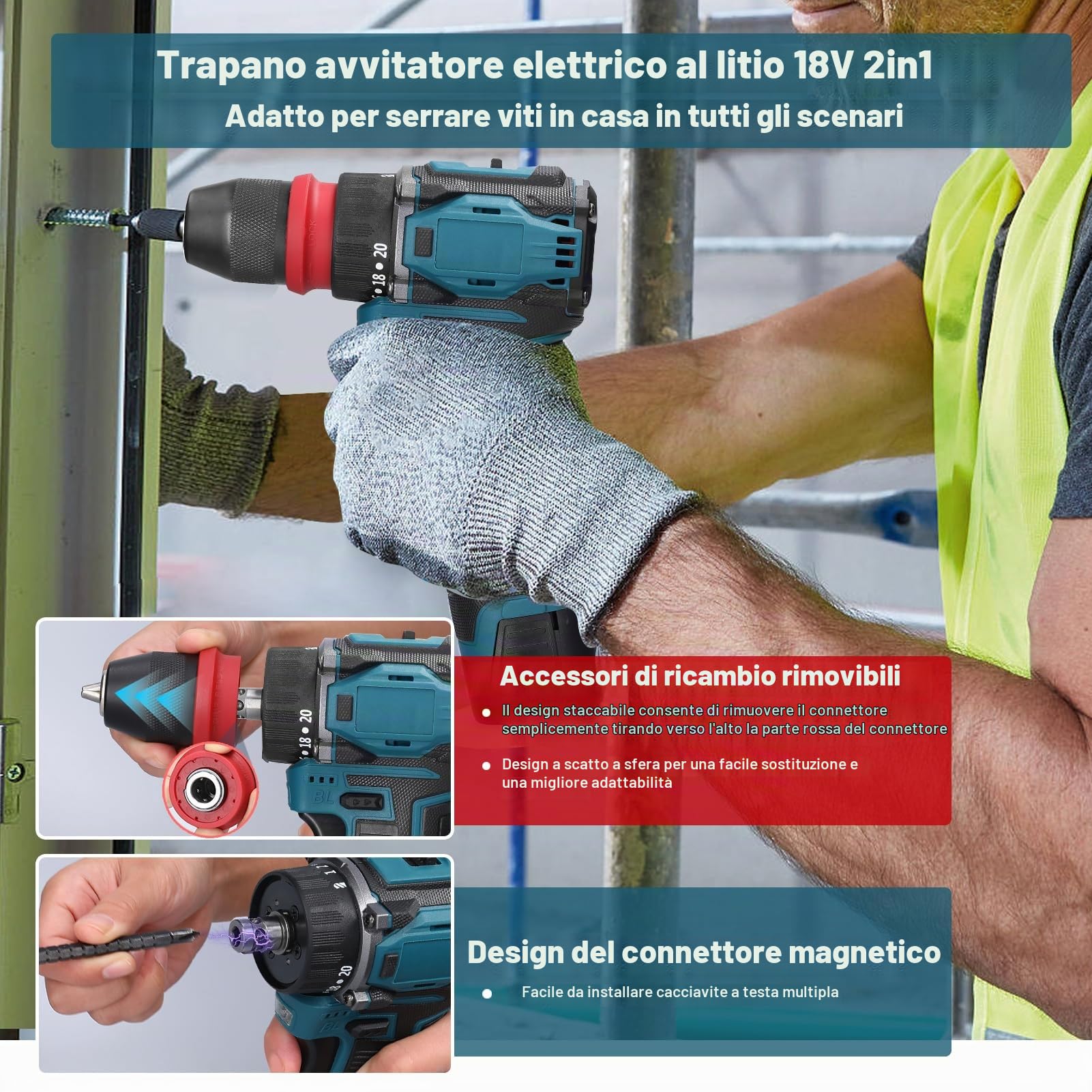 Weytoll Trapano Avvitatore 18V 45Nm con 2 Batterie 1300mAh