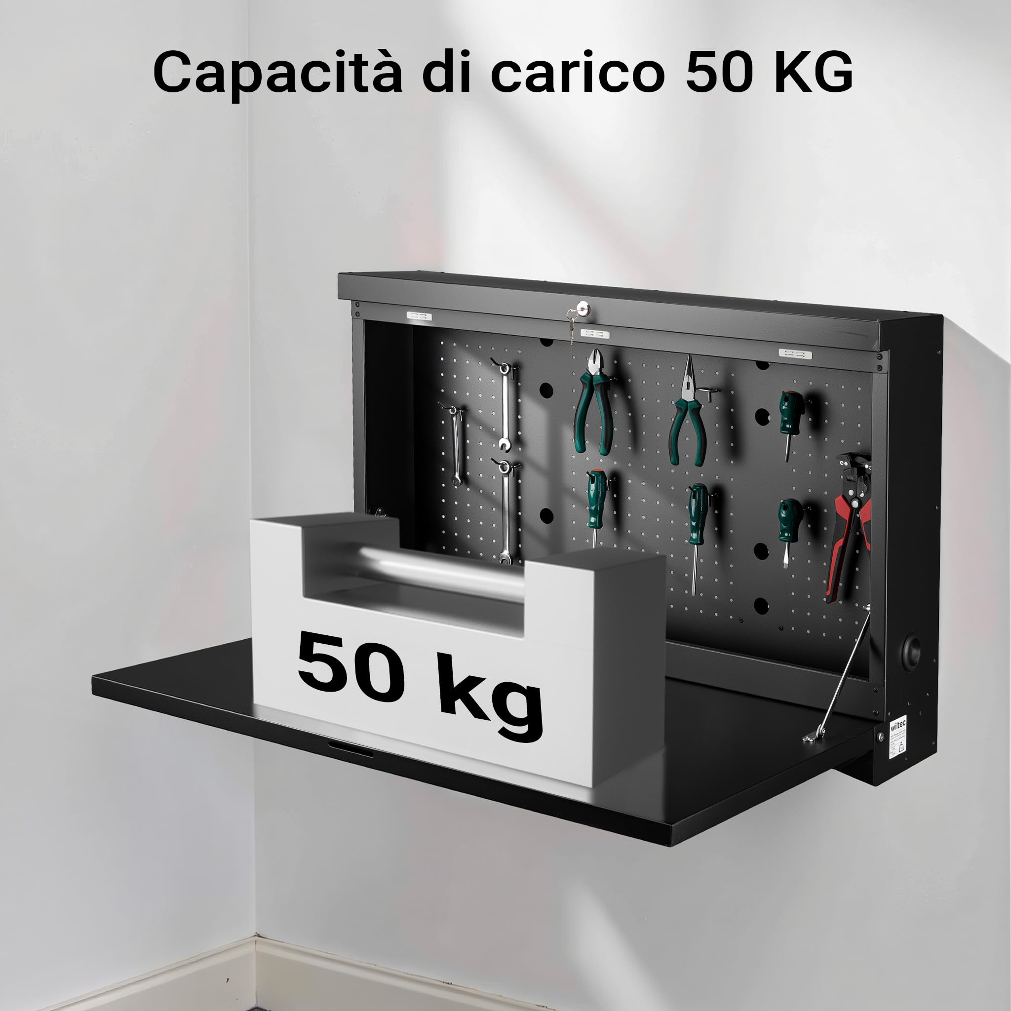 Wiltec banco da lavoro pieghevole a parete 50 kg acciaio
