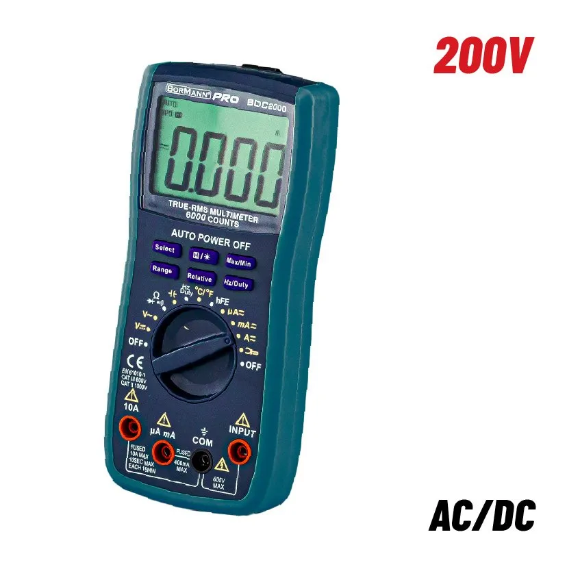 Bormann Pro Multimetro Digitale AC/DC 600V Retroilluminato