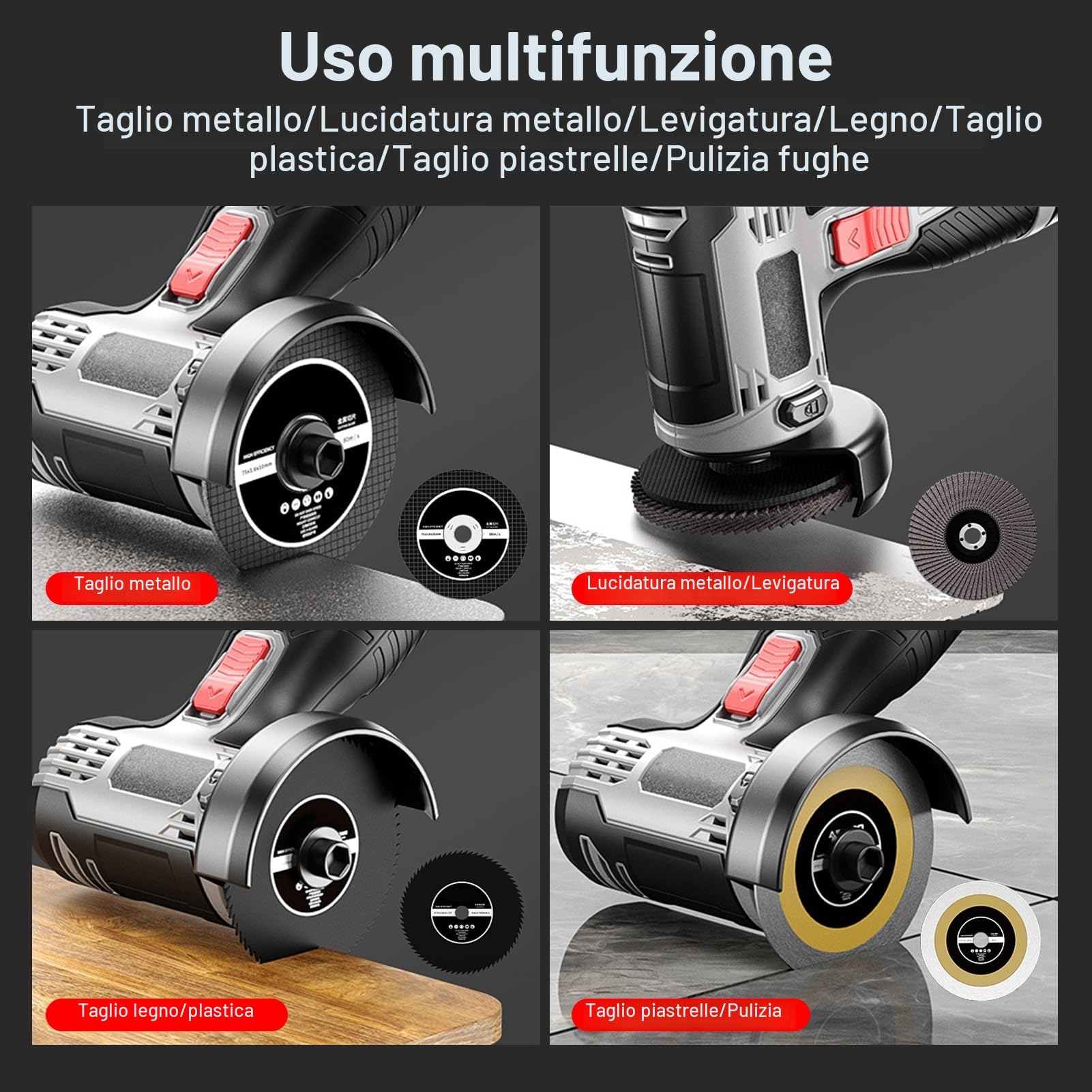 Weytoll Smerigliatrice angolare batteria 16,8V 2 batterie 17000 giri