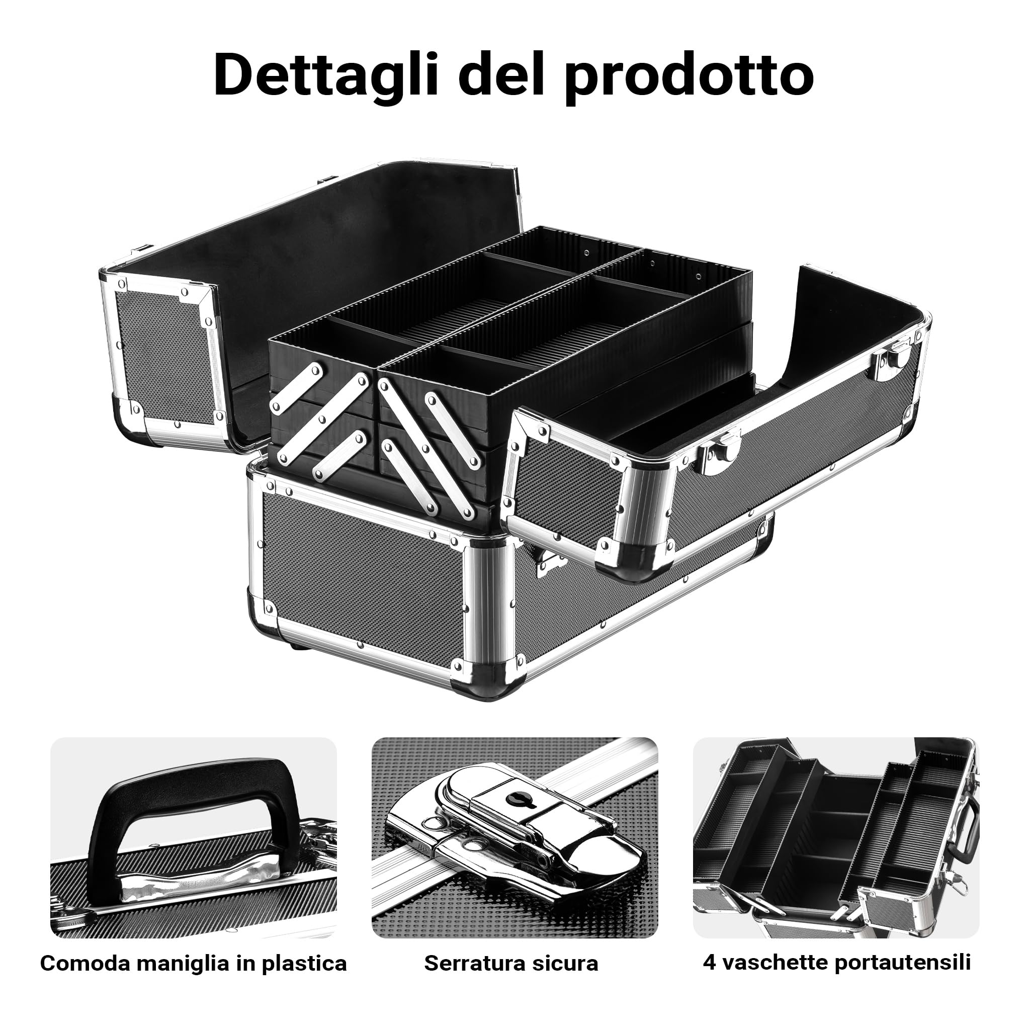 Wiltec Cassetta Attrezzi Alluminio Vuota 35,5 cm con Chiave