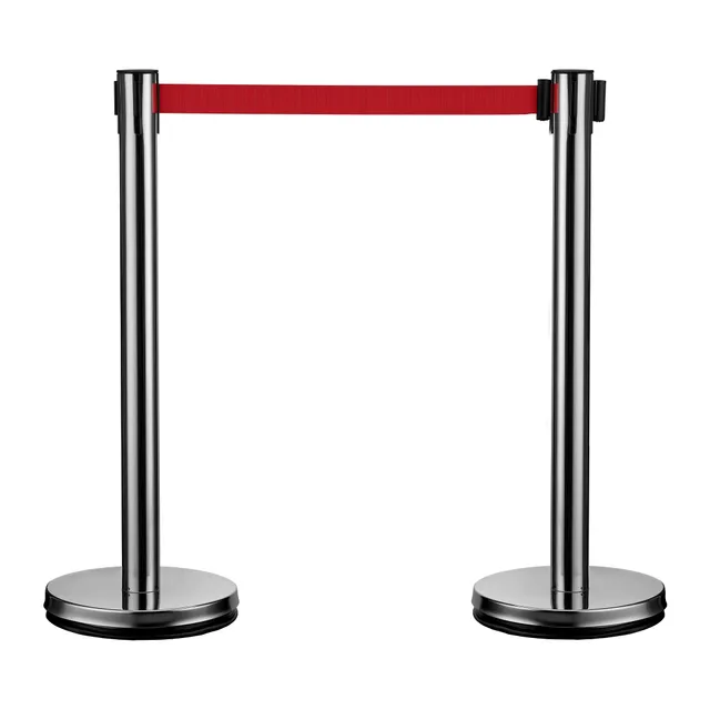 Wiltec Colonnine Tendinastro Inox Nastro Rosso 2 Pezzi Argento