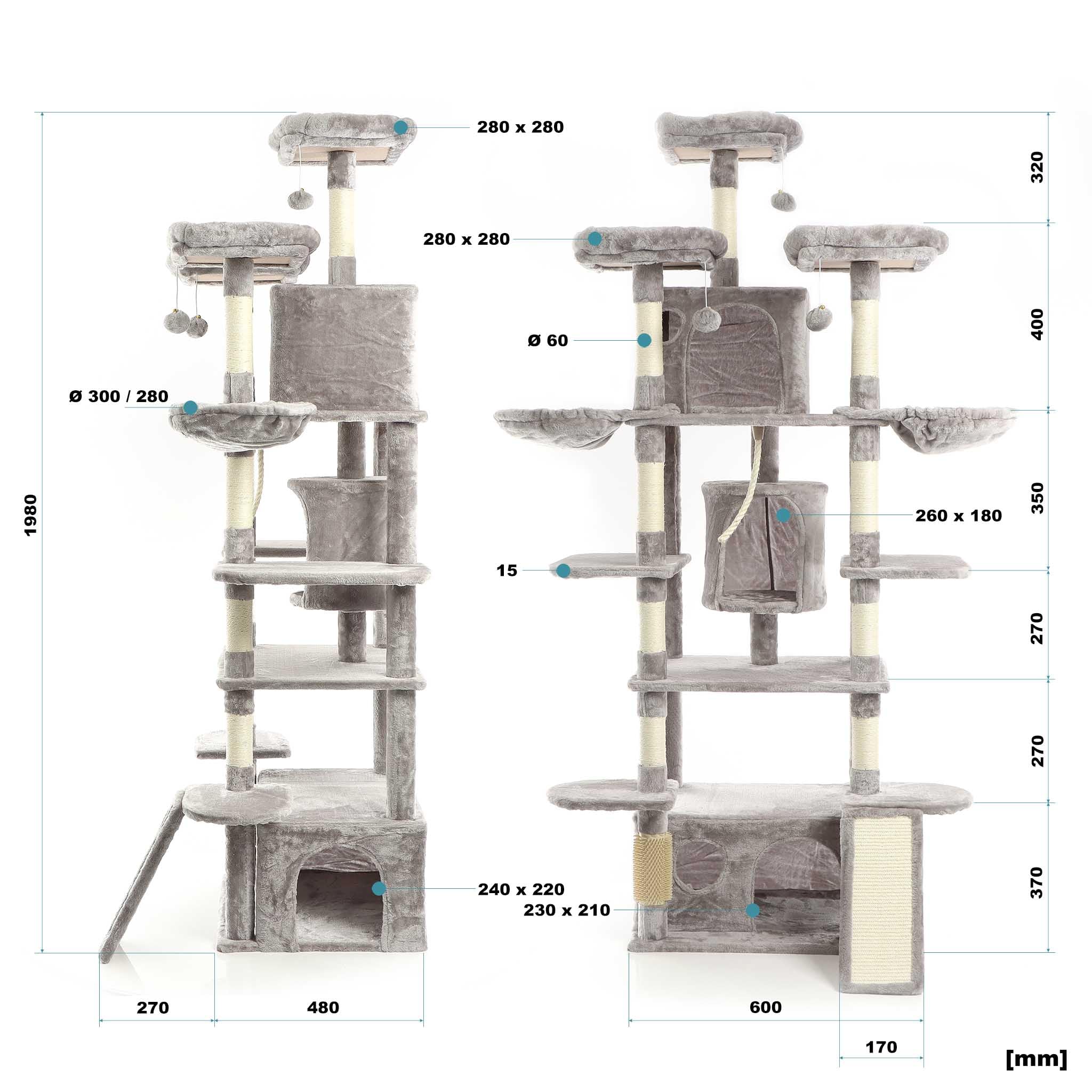 Fudajo Albero tiragraffi gatti 198 cm grigio sisal amache