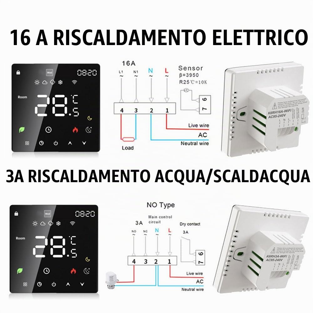 Weytoll K6RH3A termostato WiFi caldaia 220V programmabile