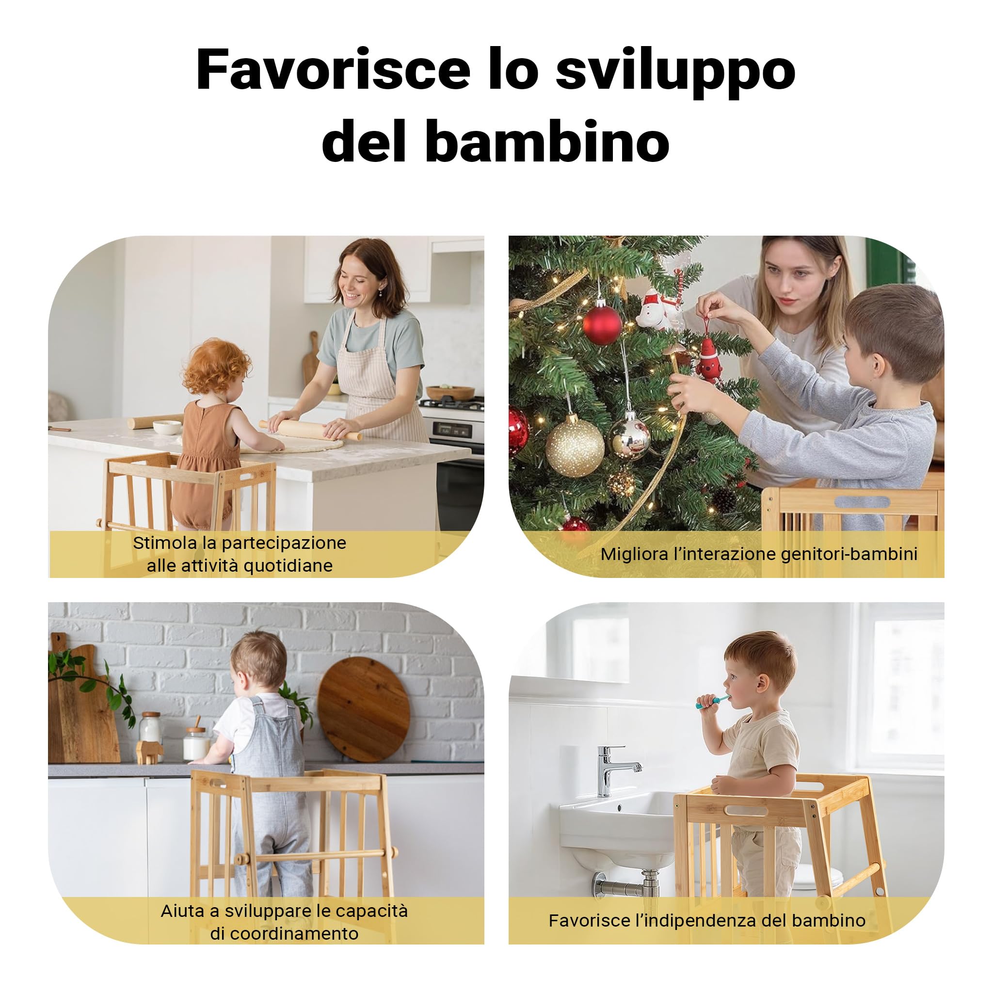 Wiltec torre apprendimento bambini bambù 90 cm