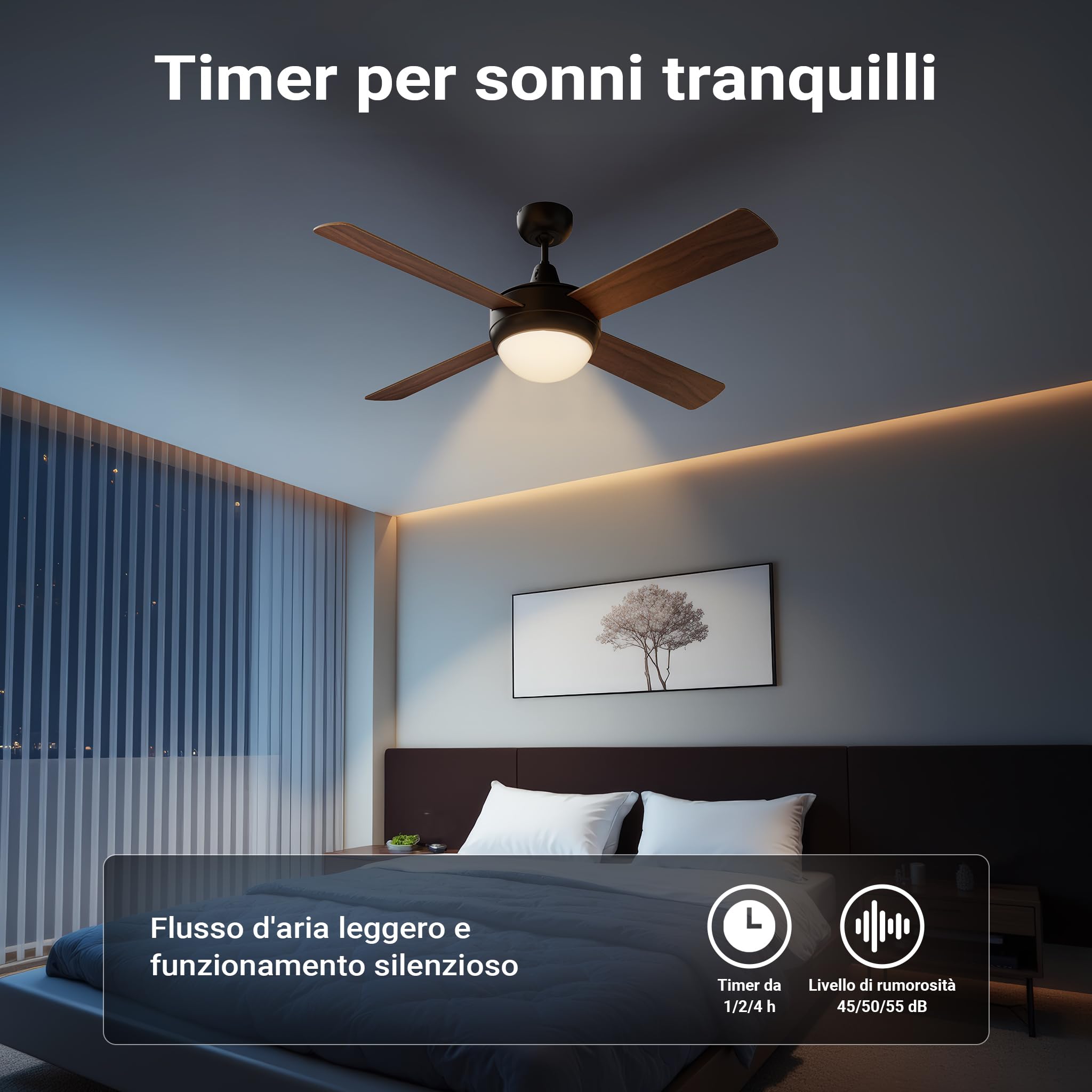 Wiltec Ventilatore Soffitto 122 cm lampadario 4 pale 53 W