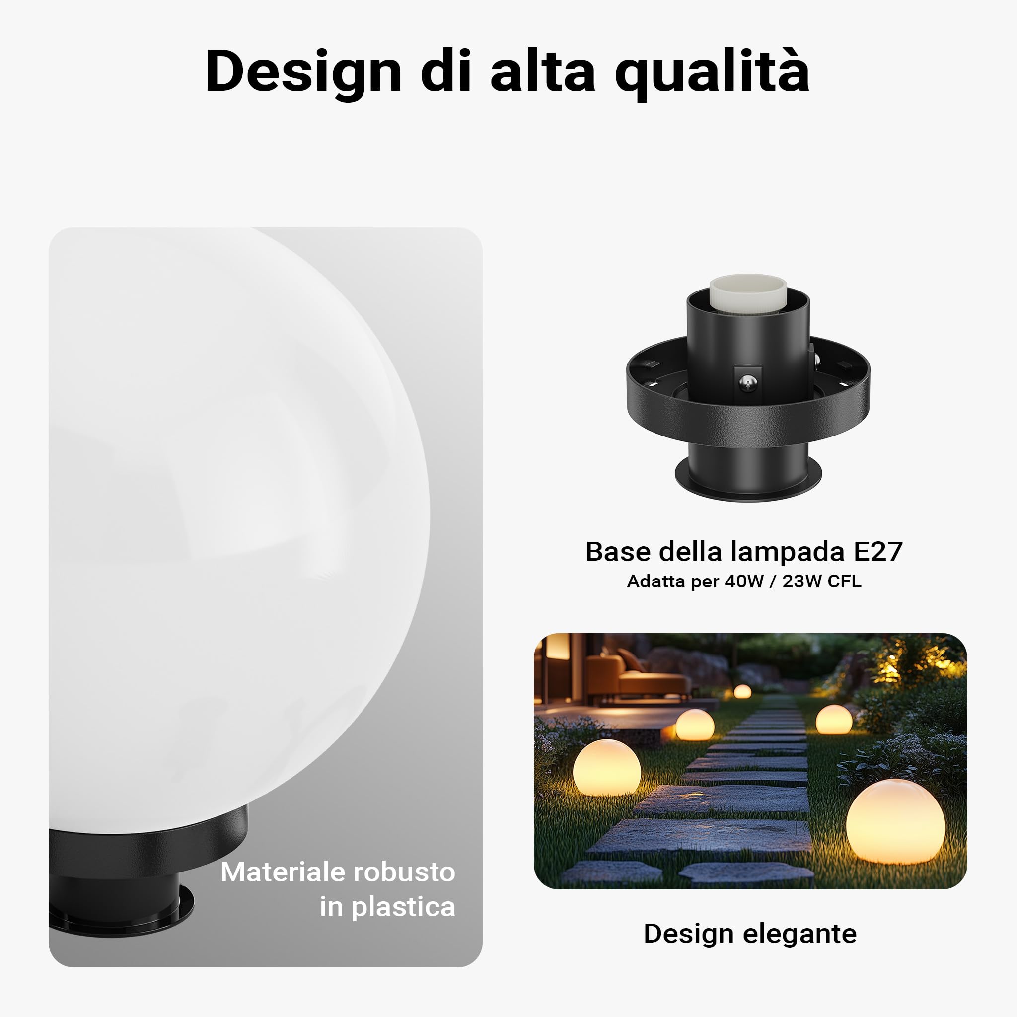 Wiltec Sfera Luminosa Esterno Ø30cm E27 con Picchetto IP44