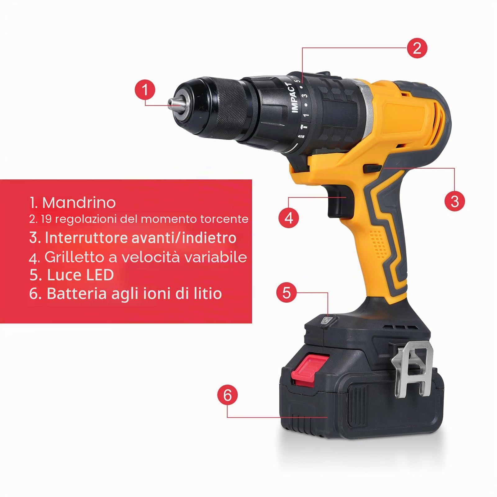 Weytoll Kit Utensili 20V Trapano+Smerigliatrice Senza Batteria