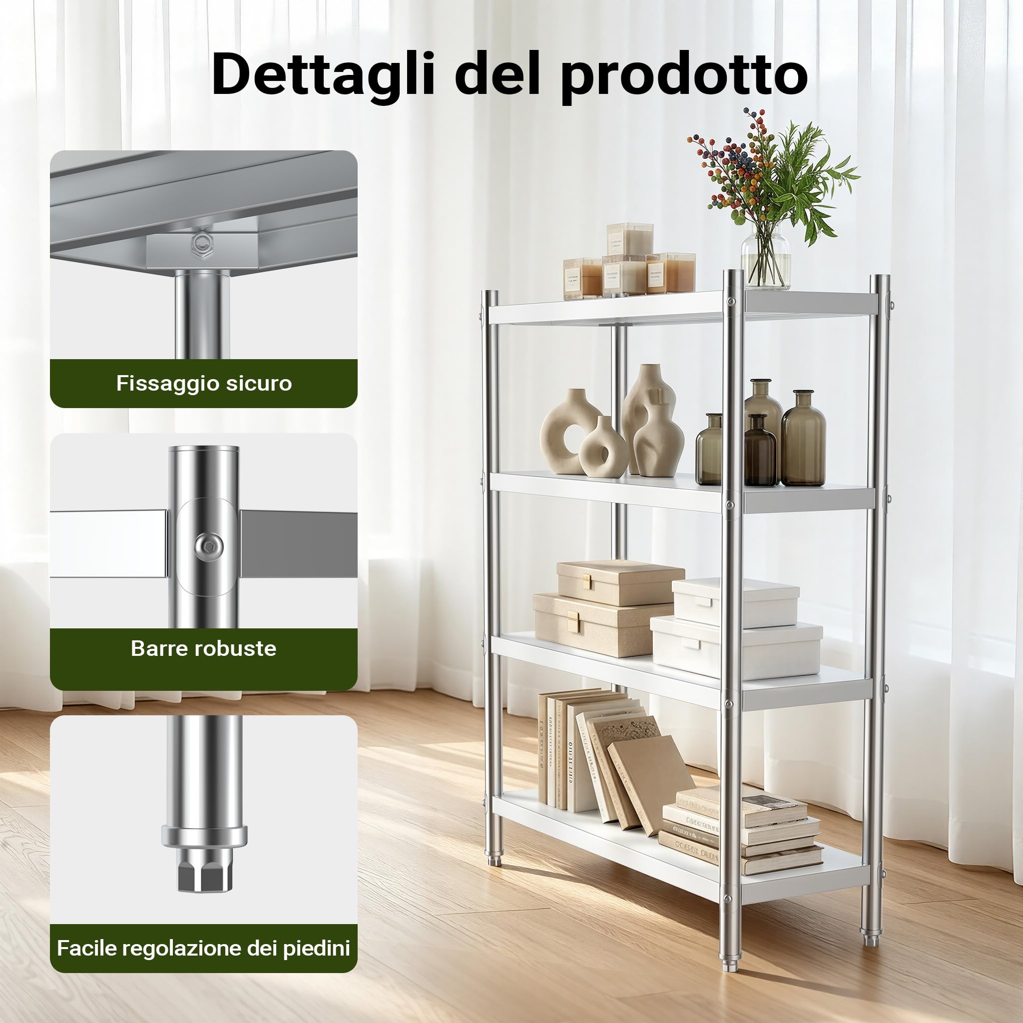 Wiltec Scaffale Acciaio Inox 120x50x155cm 4 Ripiani 150kg