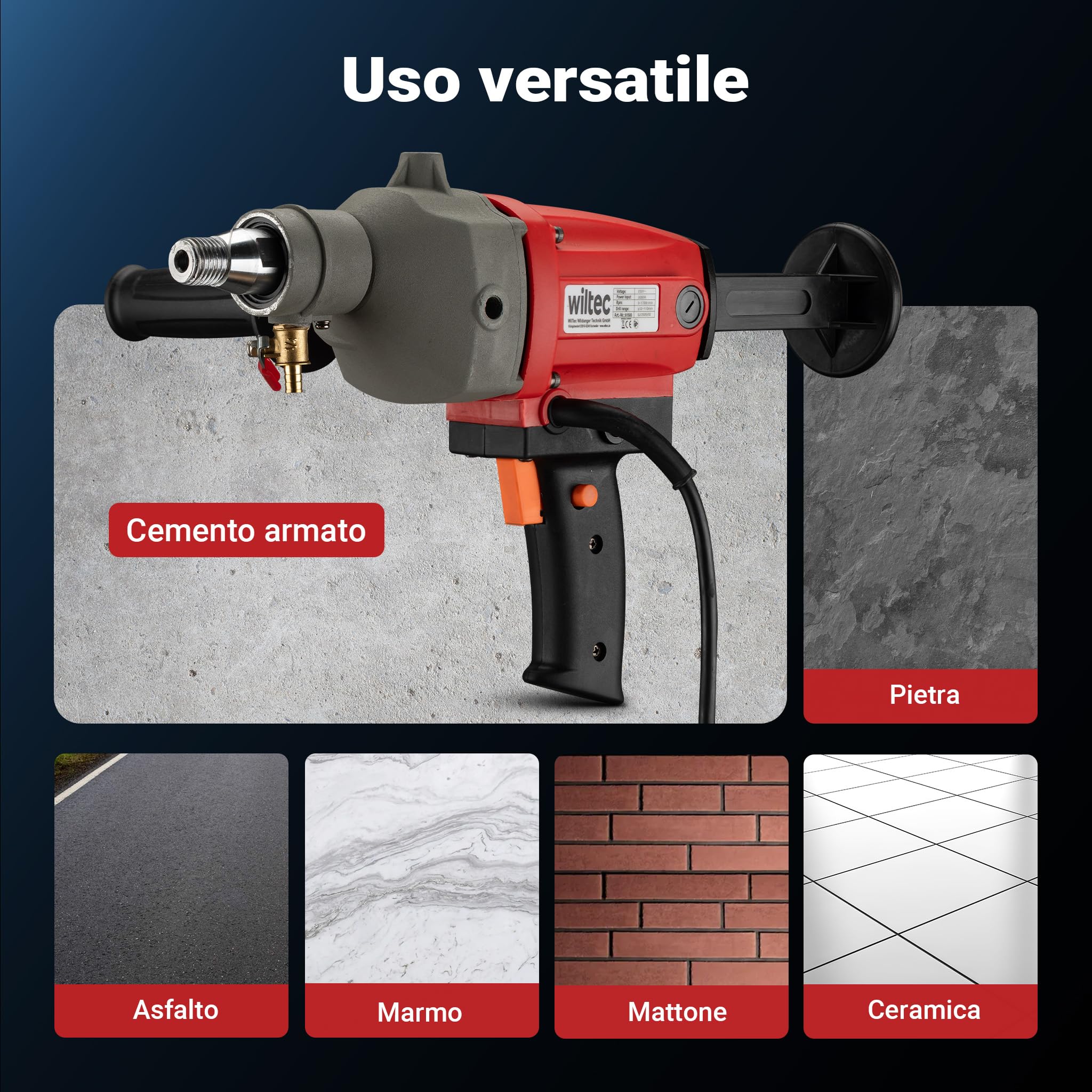 Wiltec carotatrice acqua 110 mm 2080 W valigetta