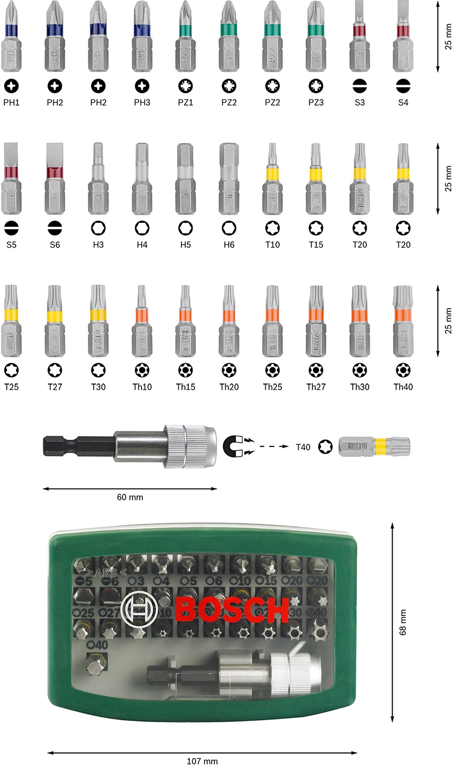 Bosch Rainbow Set 2607017063 set inserti 32 pezzi colorati