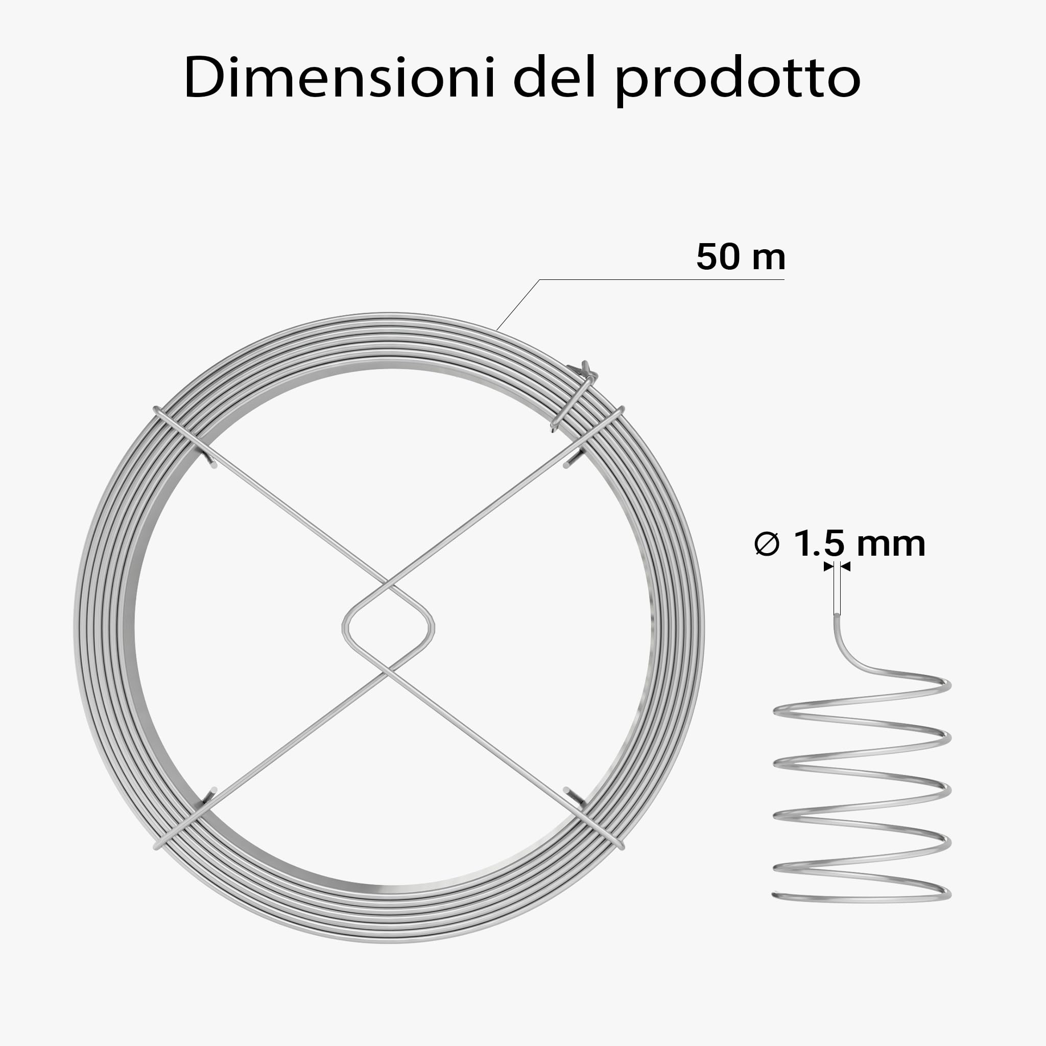 Wiltec Filo acciaio zincato 1,5 mm x 50 m argento