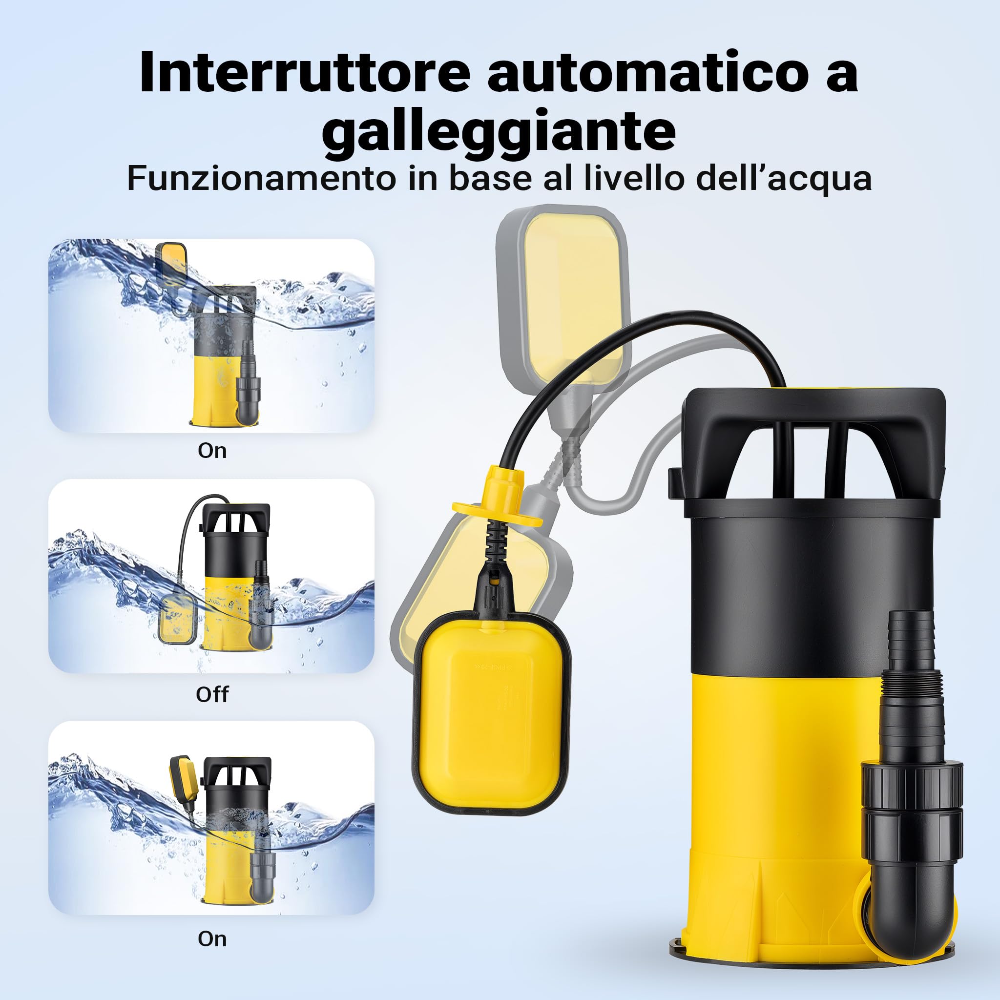 Wiltec 3in1 400 W pompa sommersa 8000 l/h aspirazione piatta