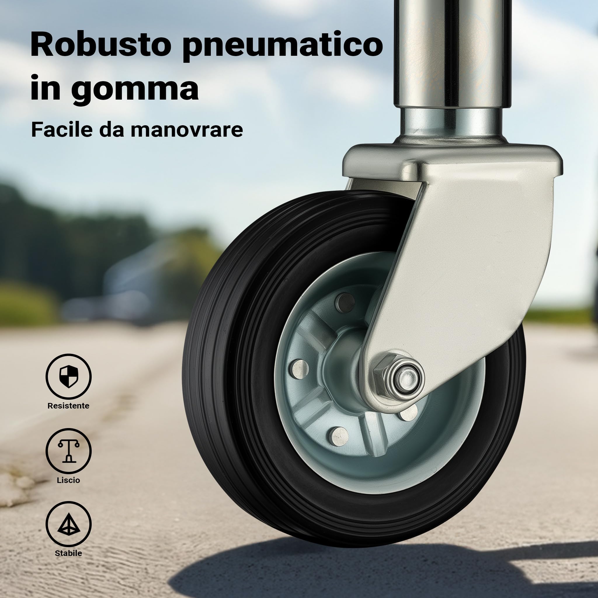 XPOtool Servotimone Ruotino d'Appoggio 540 kg Gomma Piena Zincato
