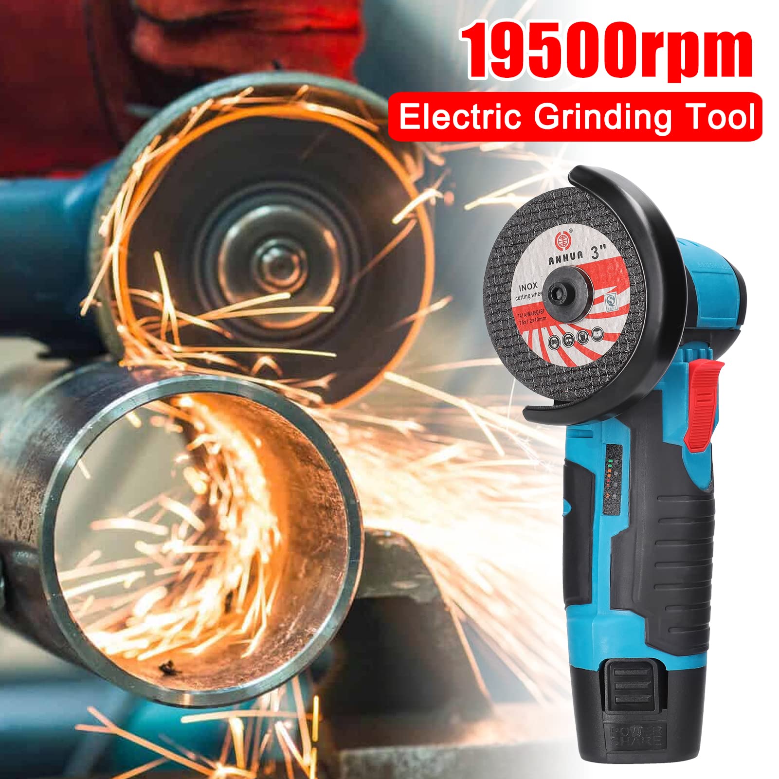 Weytoll Mini Smerigliatrice Angolare 12V 2 Batterie 76mm