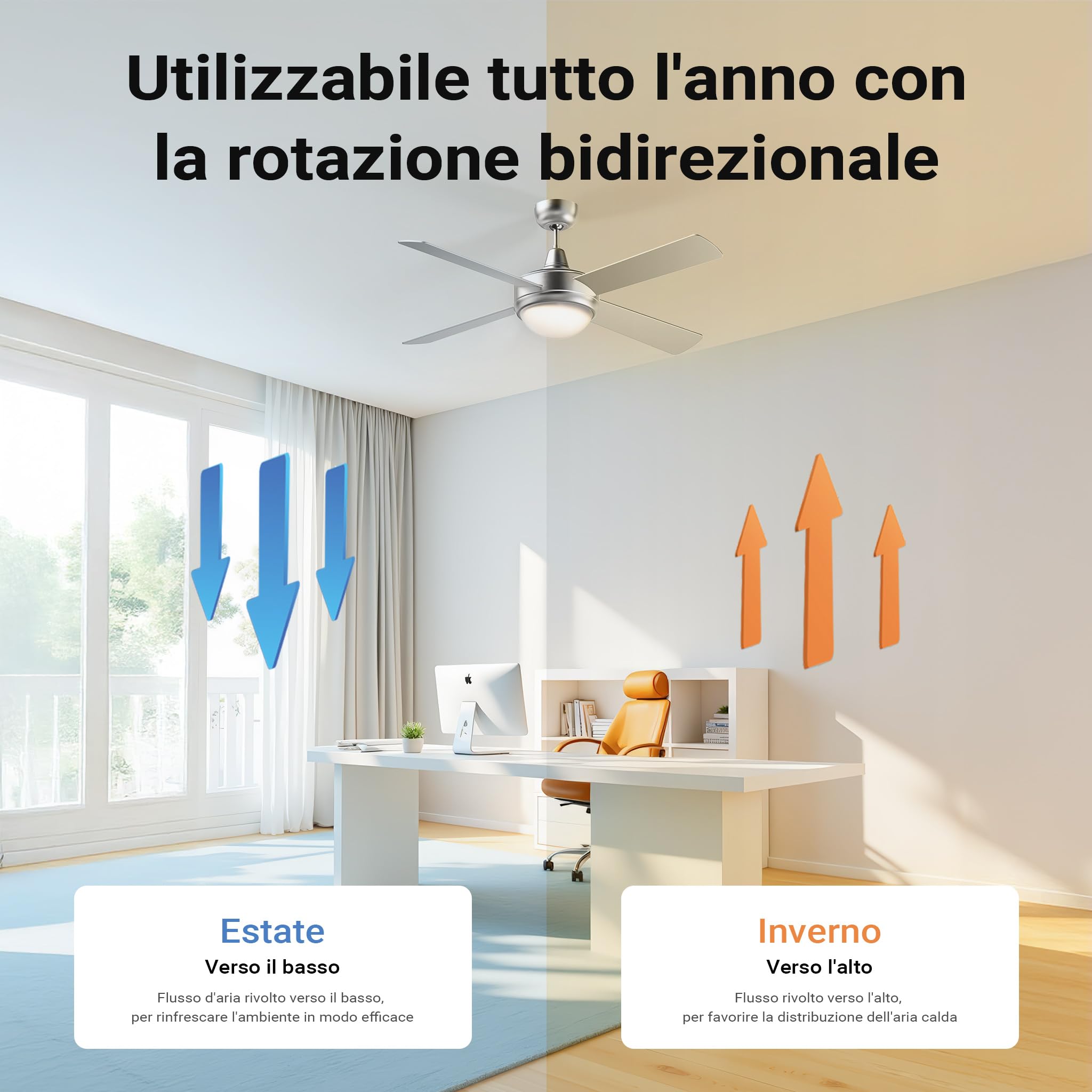 Wiltec Ventilatore Soffitto 130 cm lampadario 4 pale 65 W