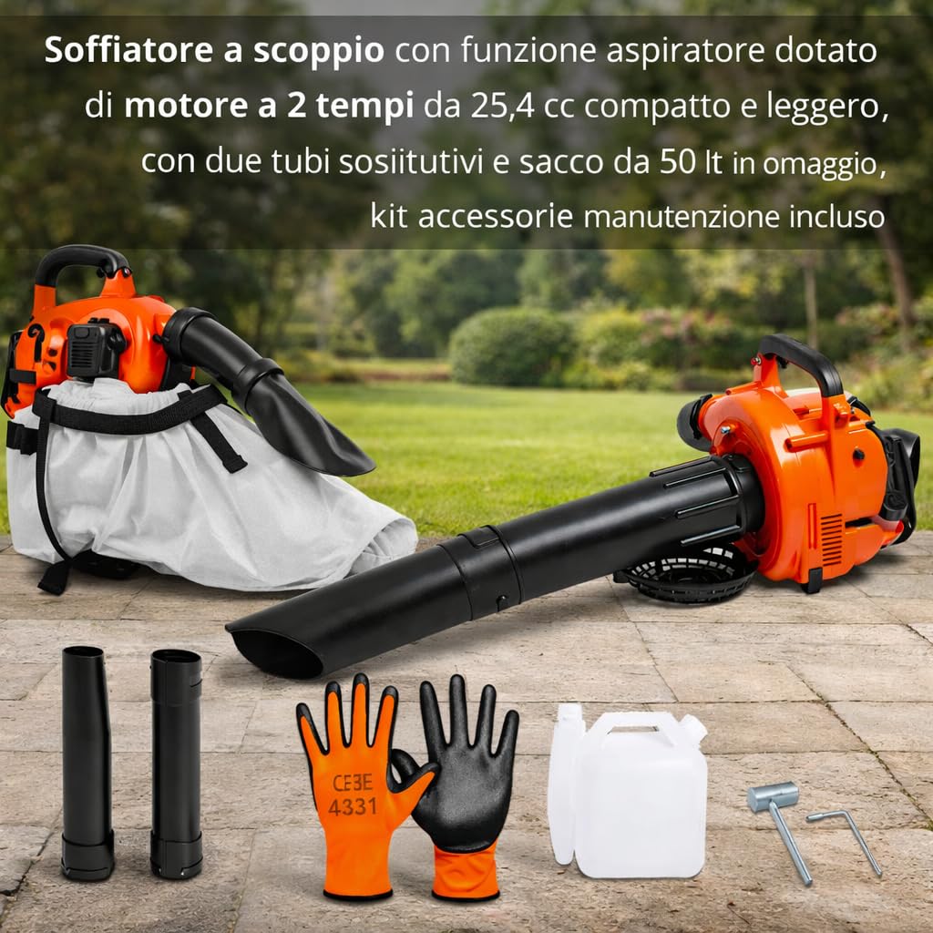 De Rosa Shop Soffiatore Scoppio 2T 25,4cc Aspiratore Sacco 50L
