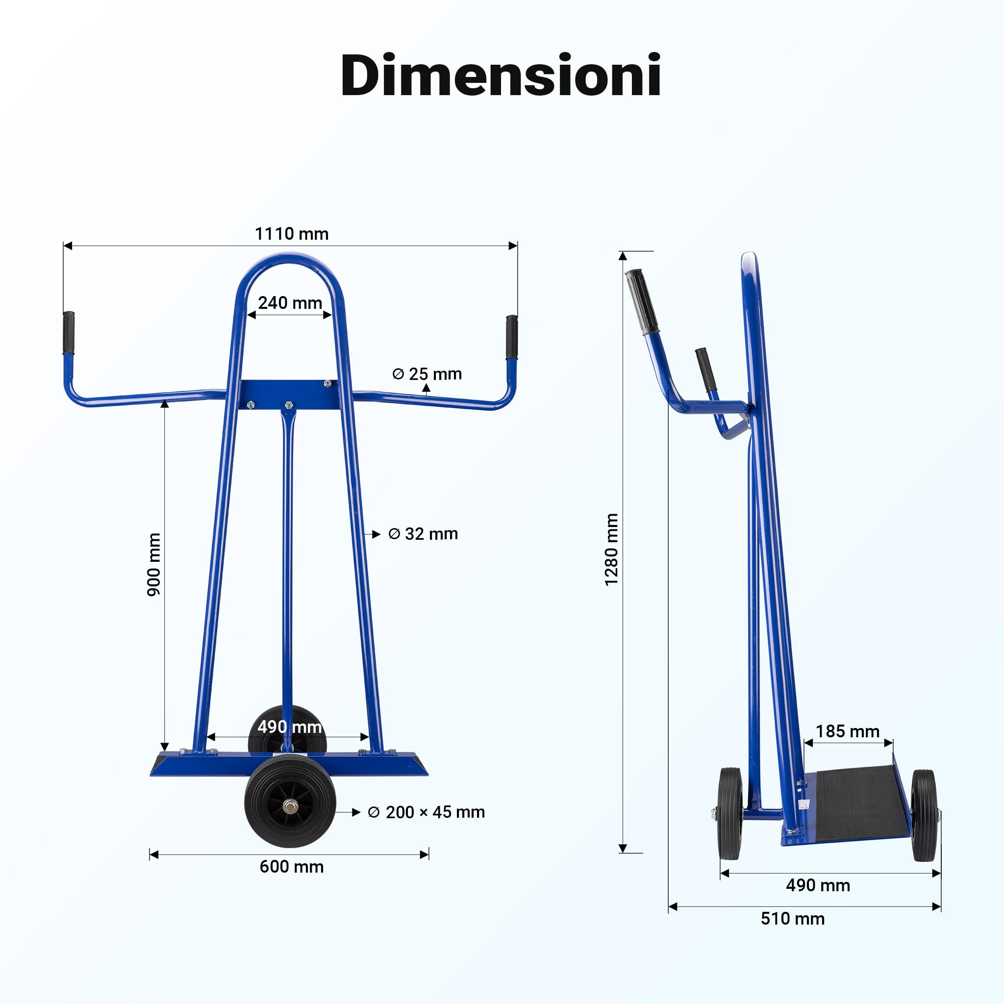 Wiltec Carrello porta pannelli 300 kg 2 ruote gomma