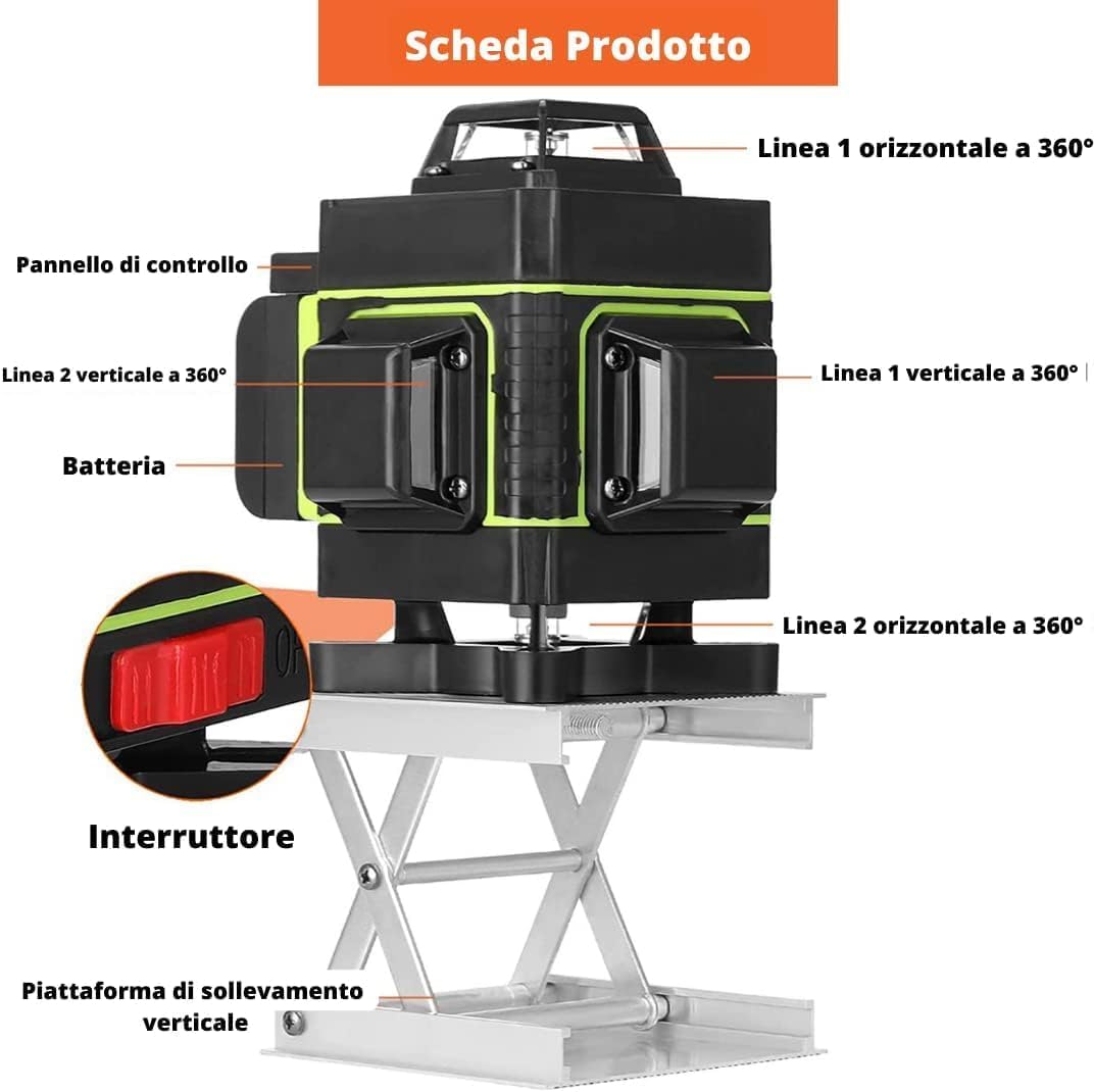 DE ROSA SHOP Livella Laser 4D 16 Linee 360° con Treppiede