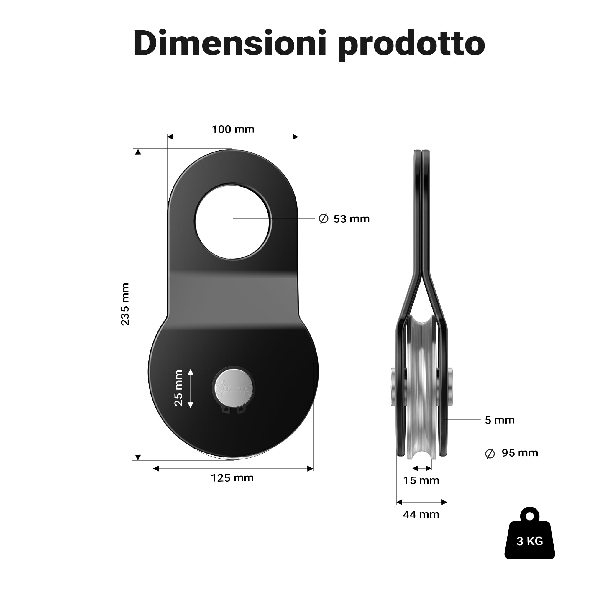 Wiltec 51955 Puleggia Carrucola 8T Verricello Forestale 8000kg