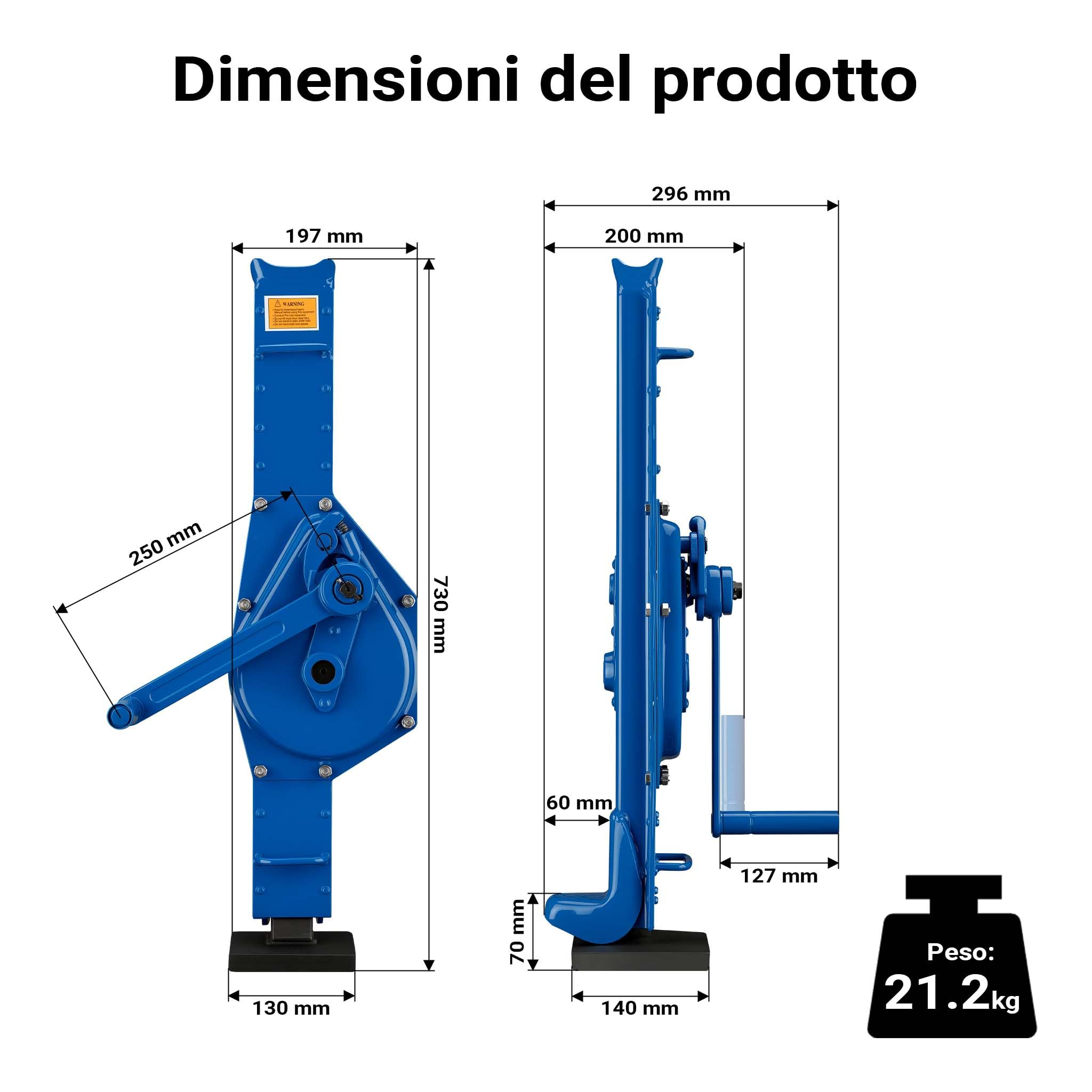 Wiltec Argano Acciaio 3000 kg argano a cremagliera 350 mm acciaio