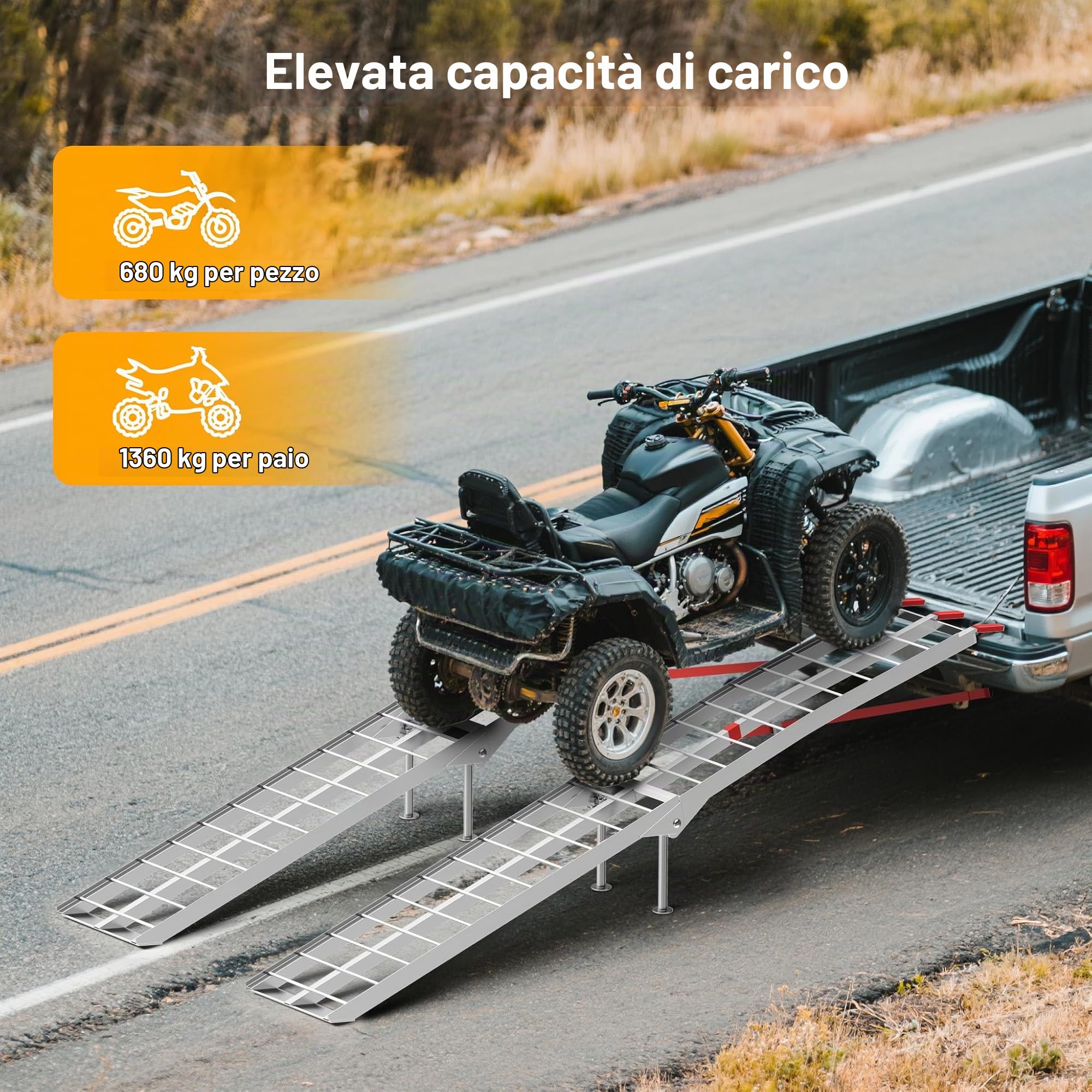 Wiltec Rampa carico 226 cm alluminio 680 kg pieghevole moto
