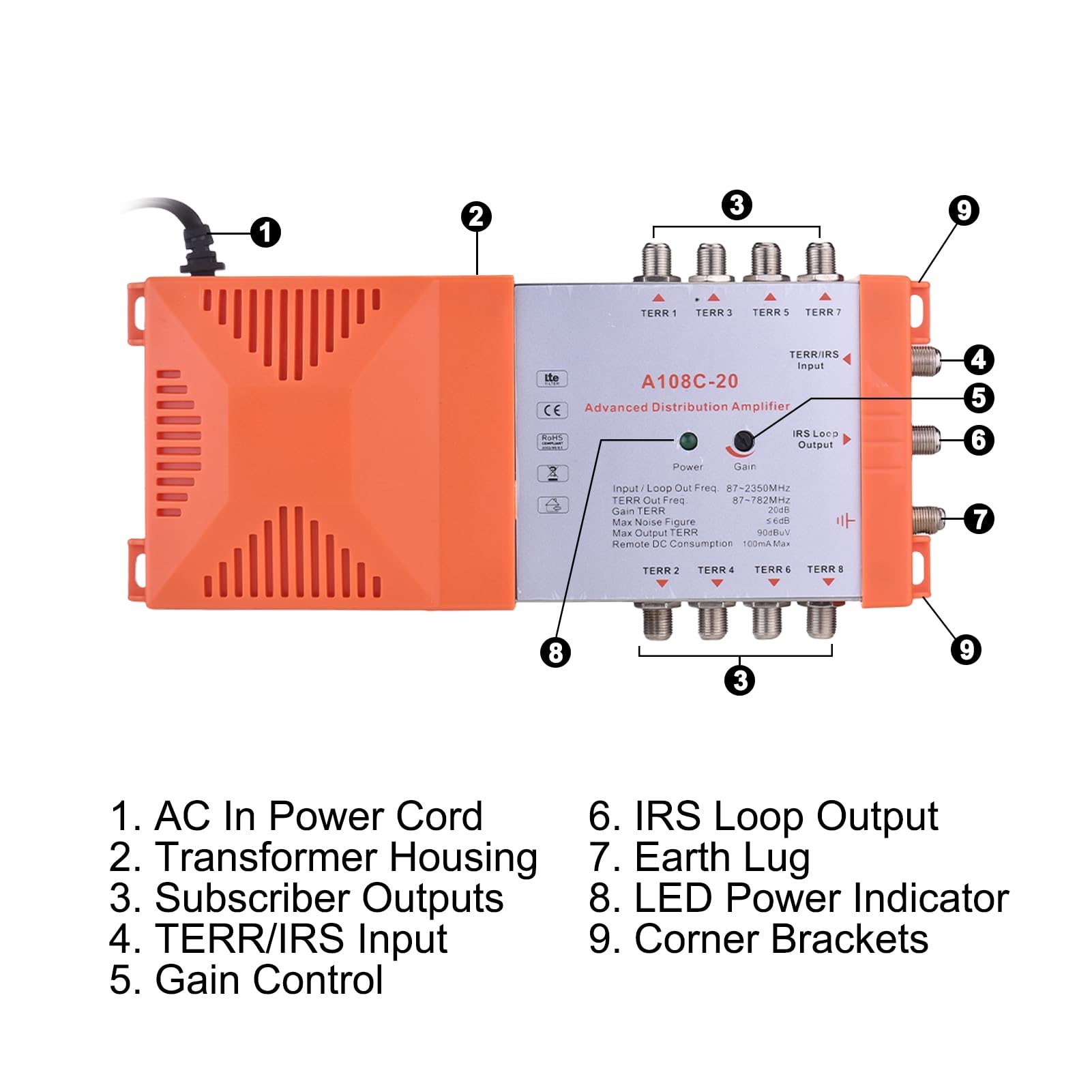 Weytoll Amplificatore Distribuzione 8 Vie 20 dB