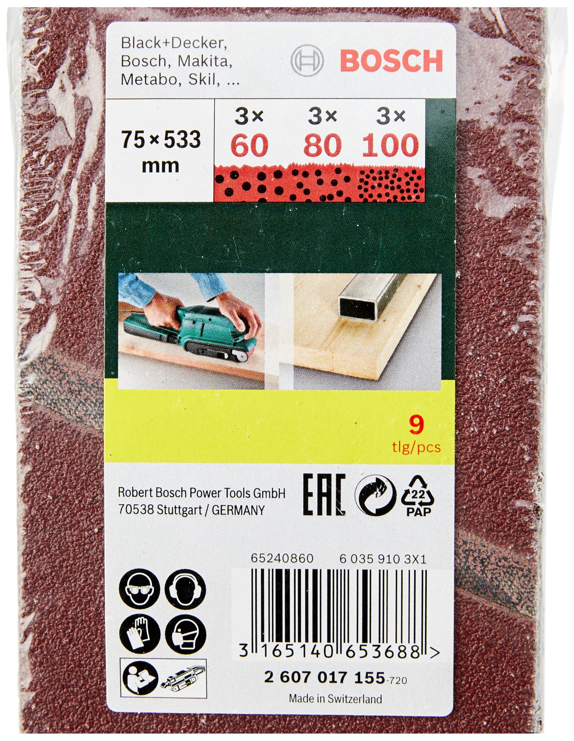 Bosch 2607017155 Set 9 Nastri Abrasivi 75x533 mm