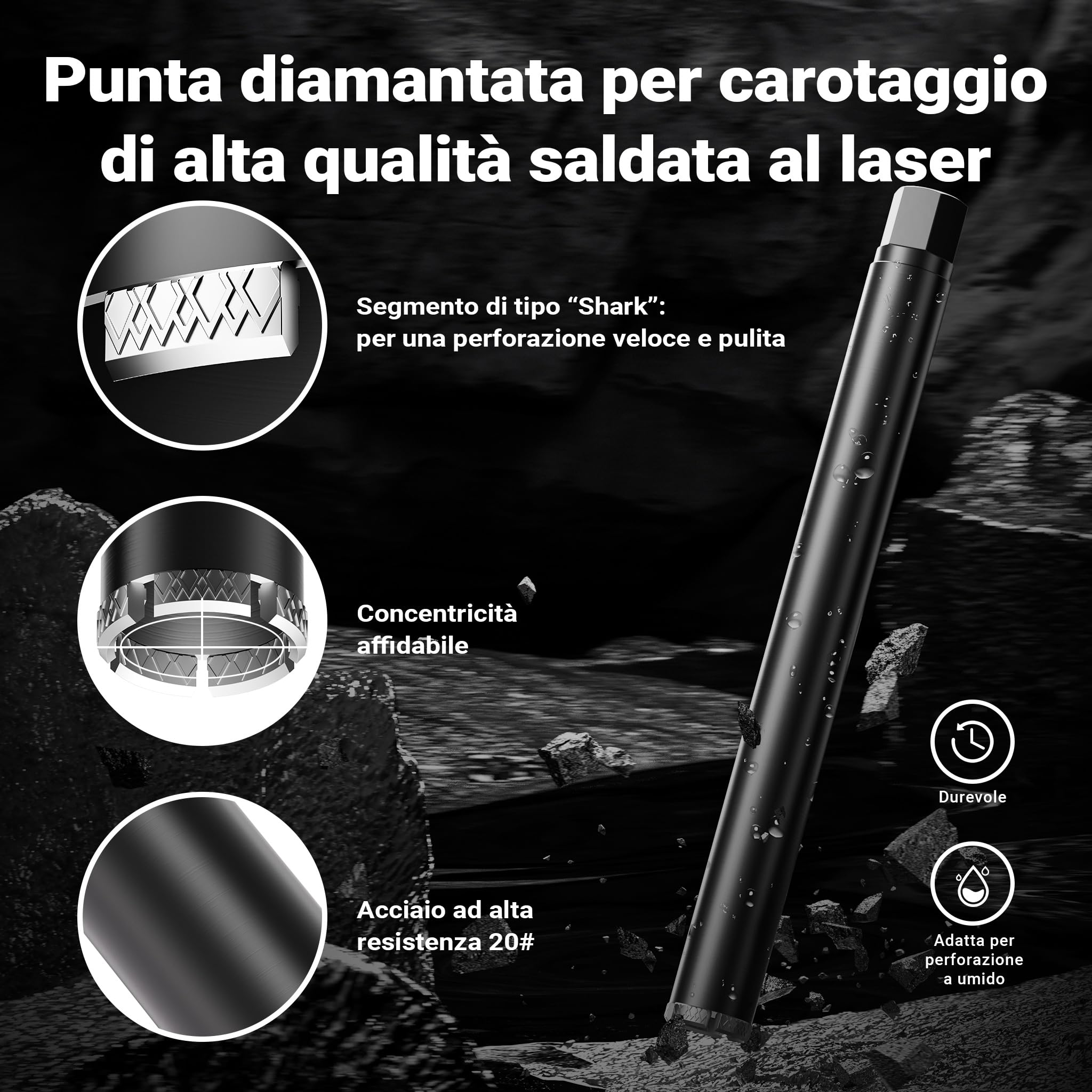 Wiltec corona diamantata 52 mm 450 mm per umido