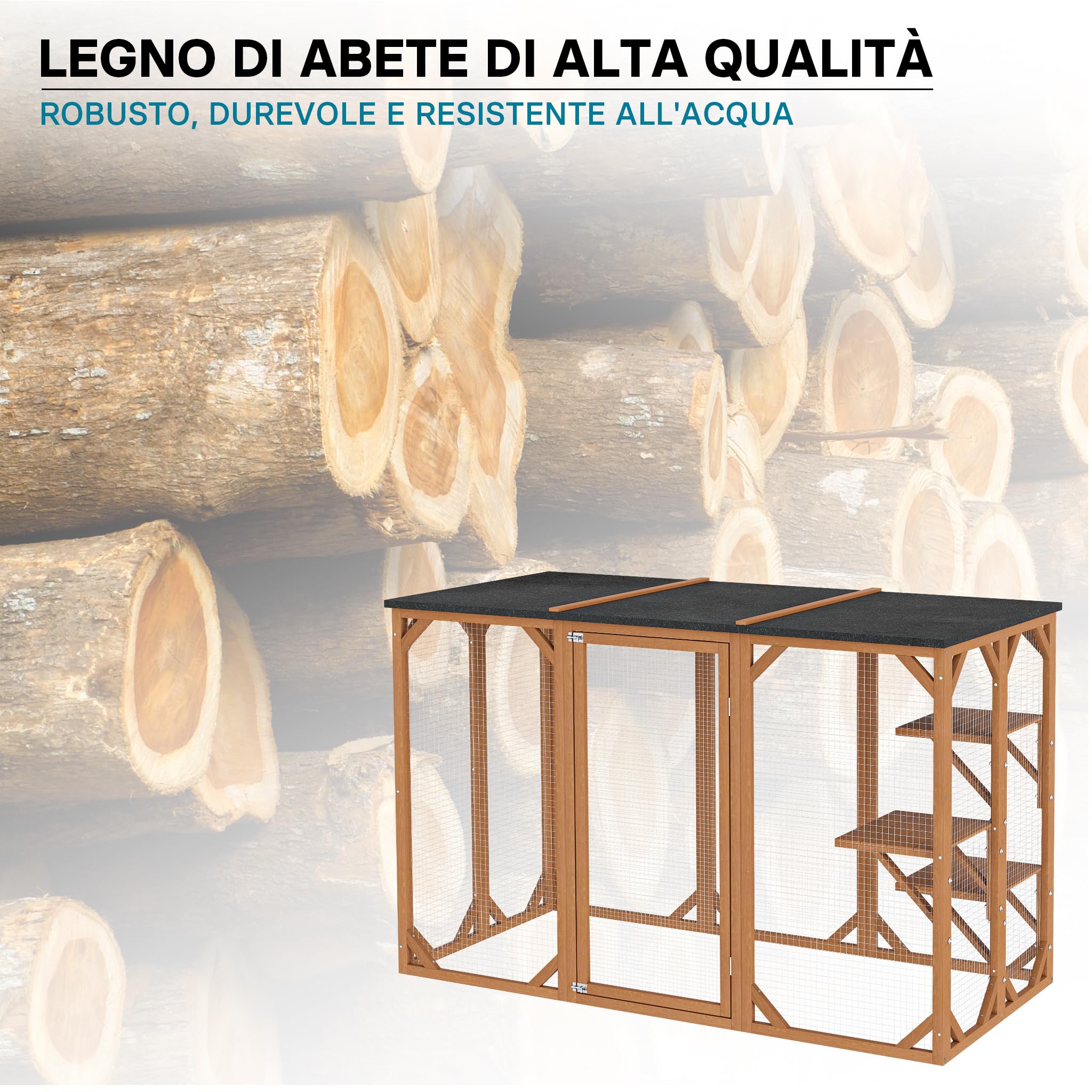 Wiltec Recinto gatti esterno 180x80x111,8 cm 3 piani