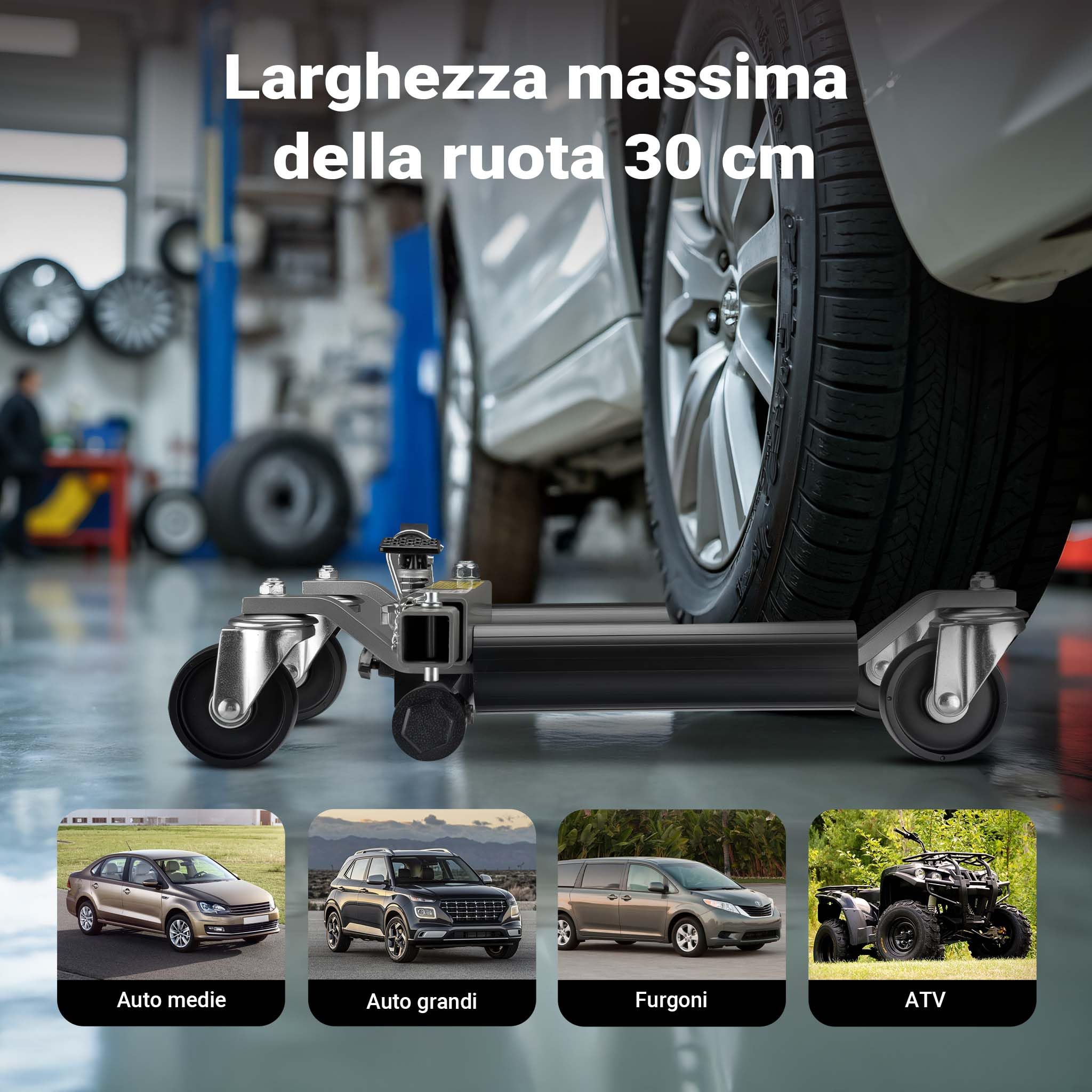 Wiltec Idraulico 680kg carrelli sposta auto 2pz gomme 30cm