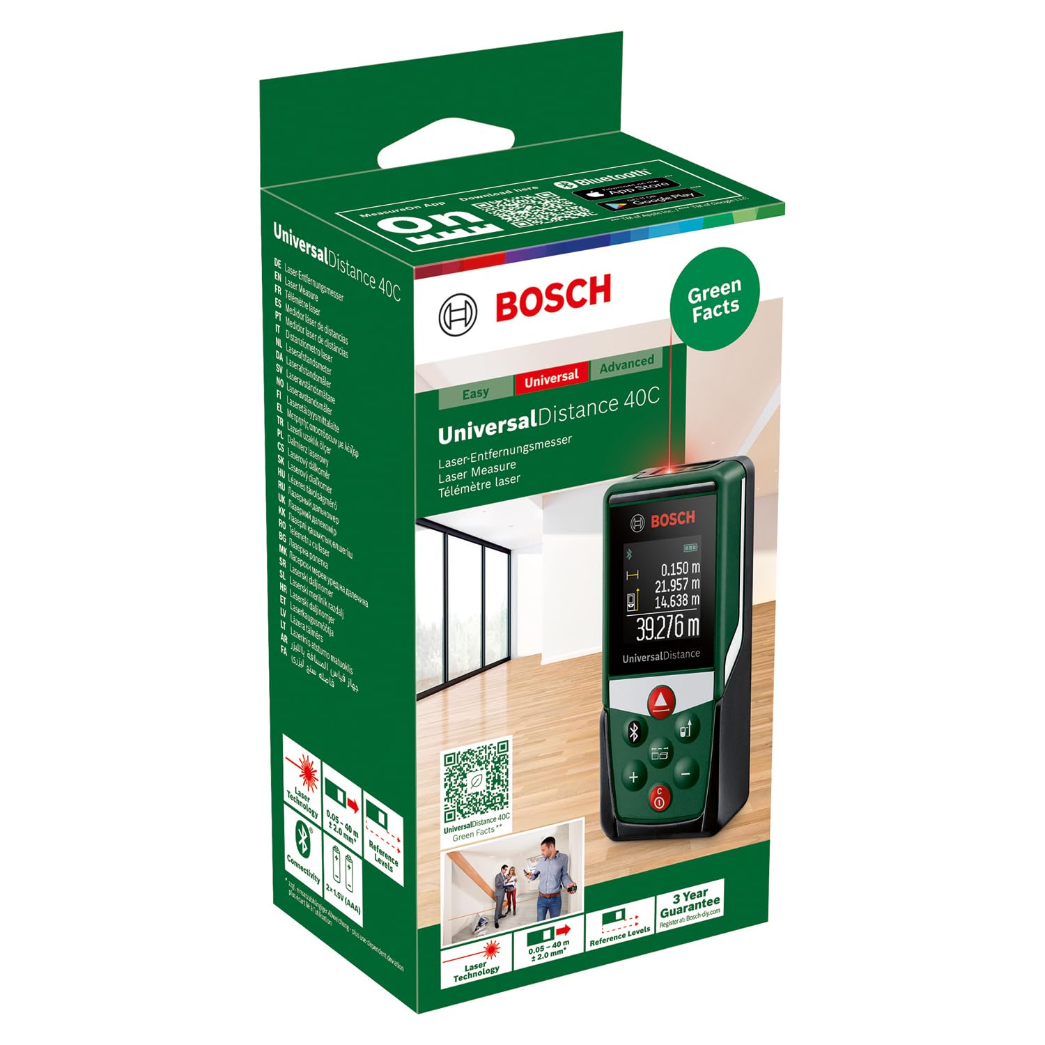Bosch UniversalDistance 40C Distanziometro Laser 40 m Bluetooth