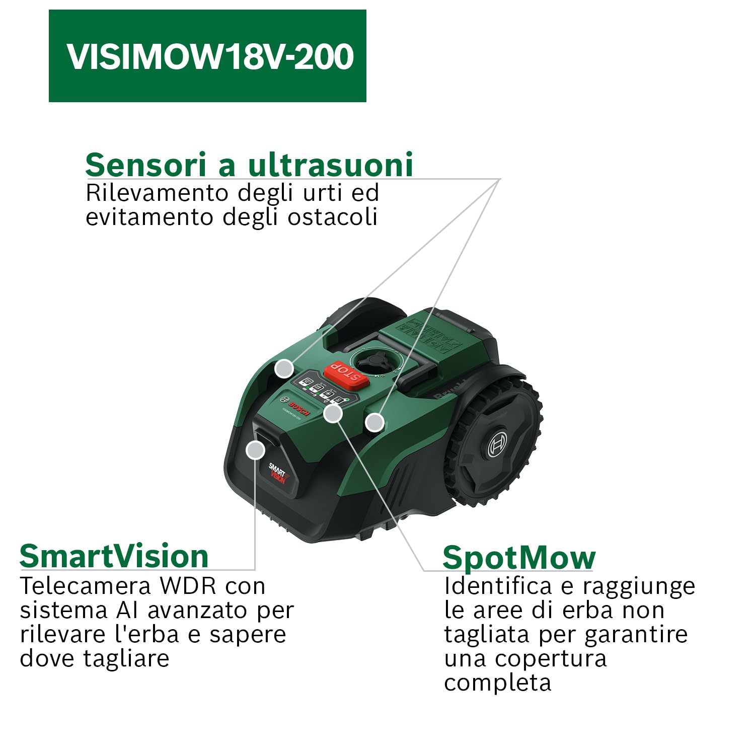 Bosch VISIMOW18V-200 Robot Rasaerba 200 mq Senza Batteria