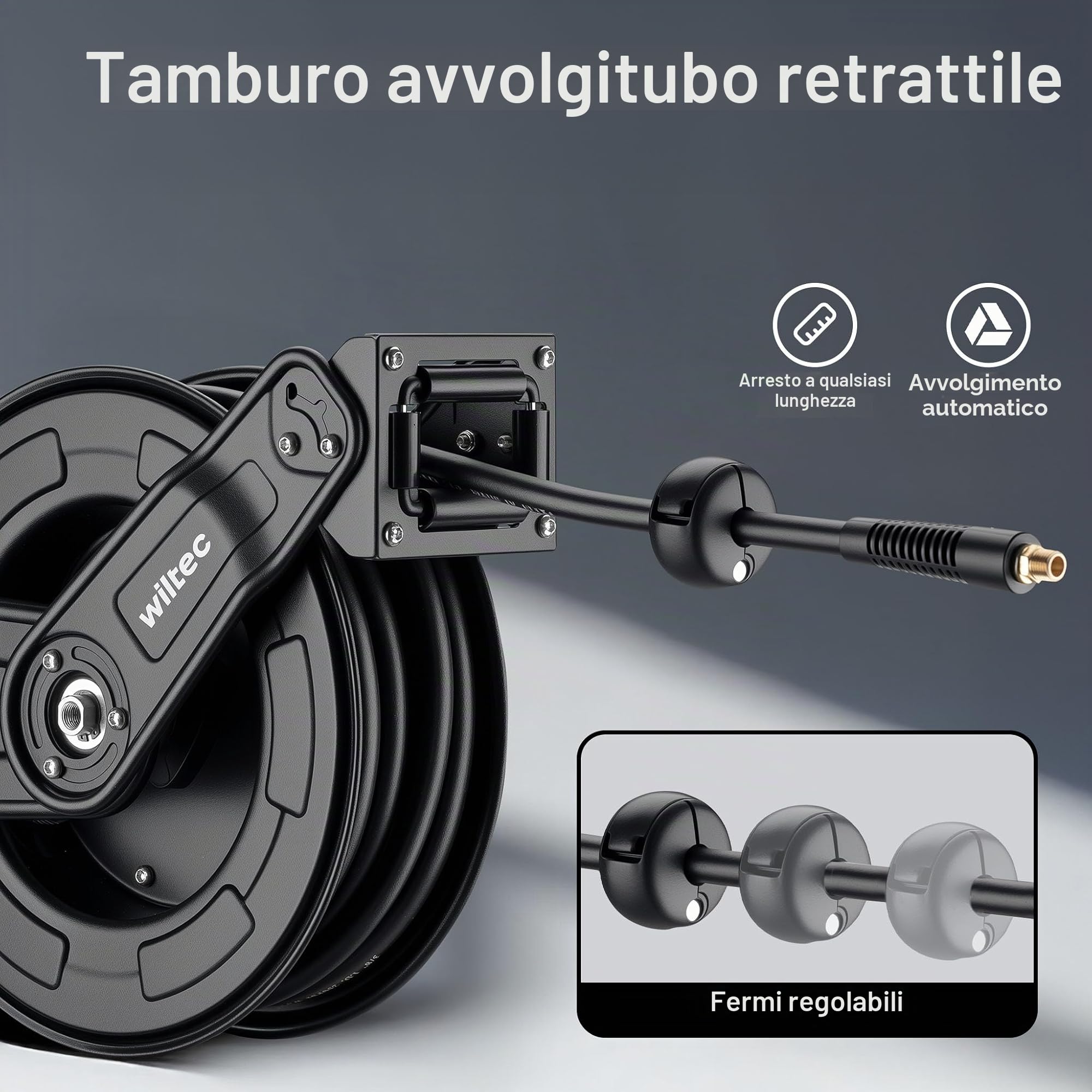 Wiltec Avvolgitubo Automatico 15 m 20 Bar Acciaio