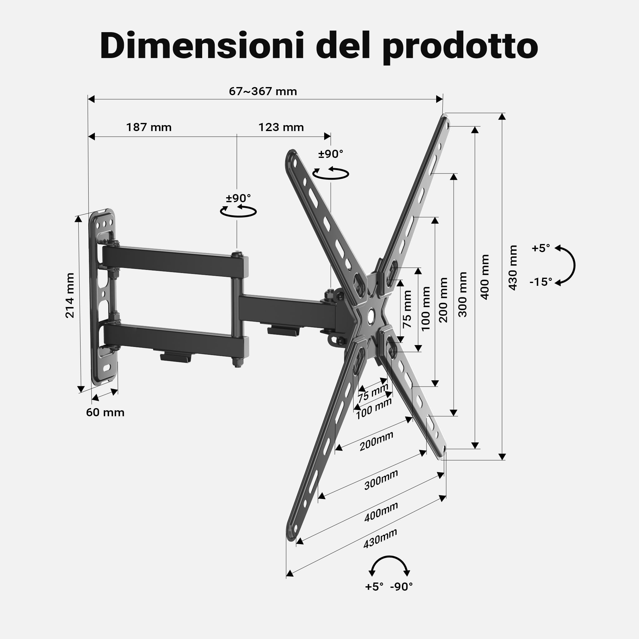 Wiltec supporto TV 13-55" braccio snodato 25 kg VESA